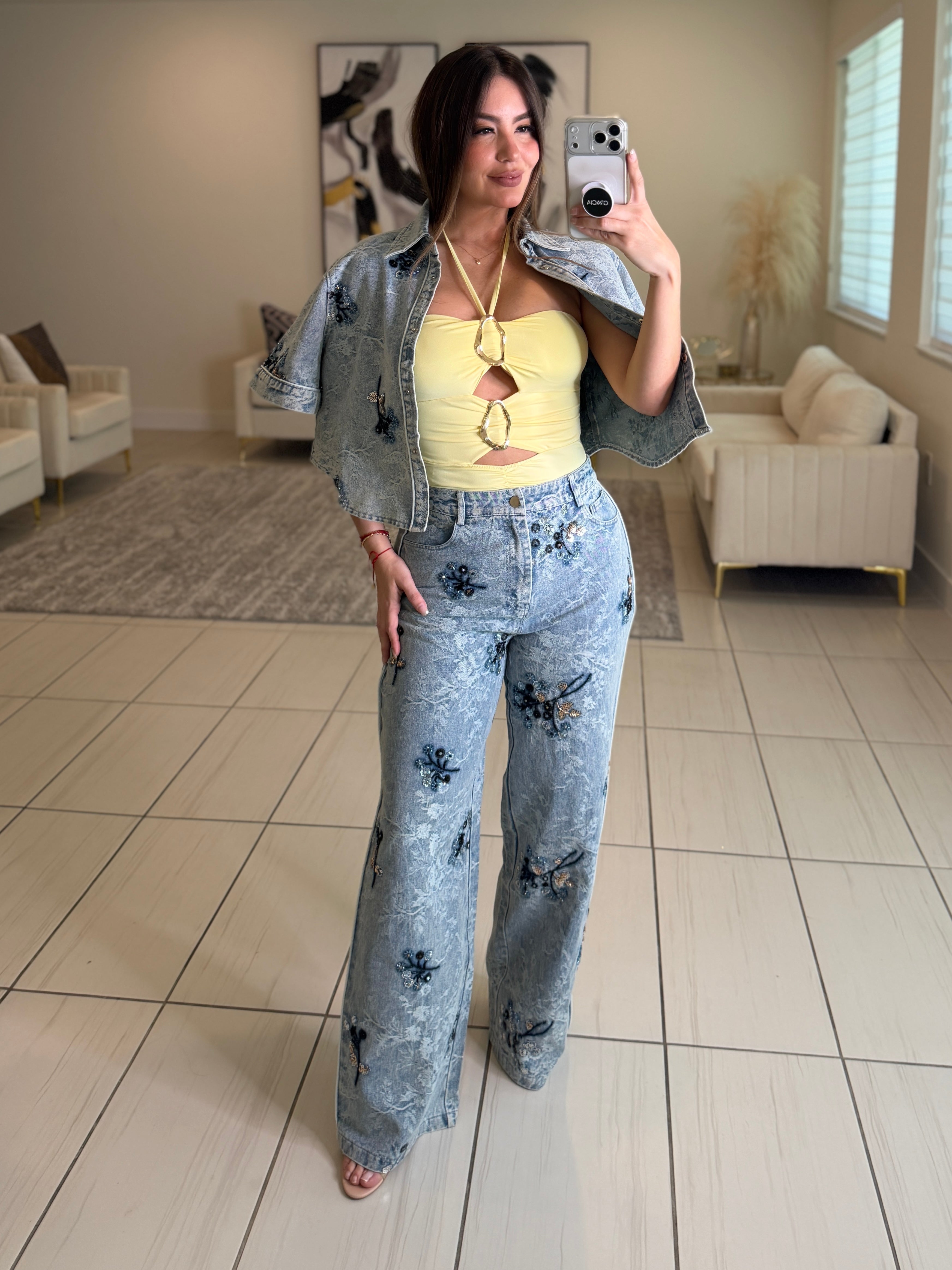 Perfect Details Denim Pant Set