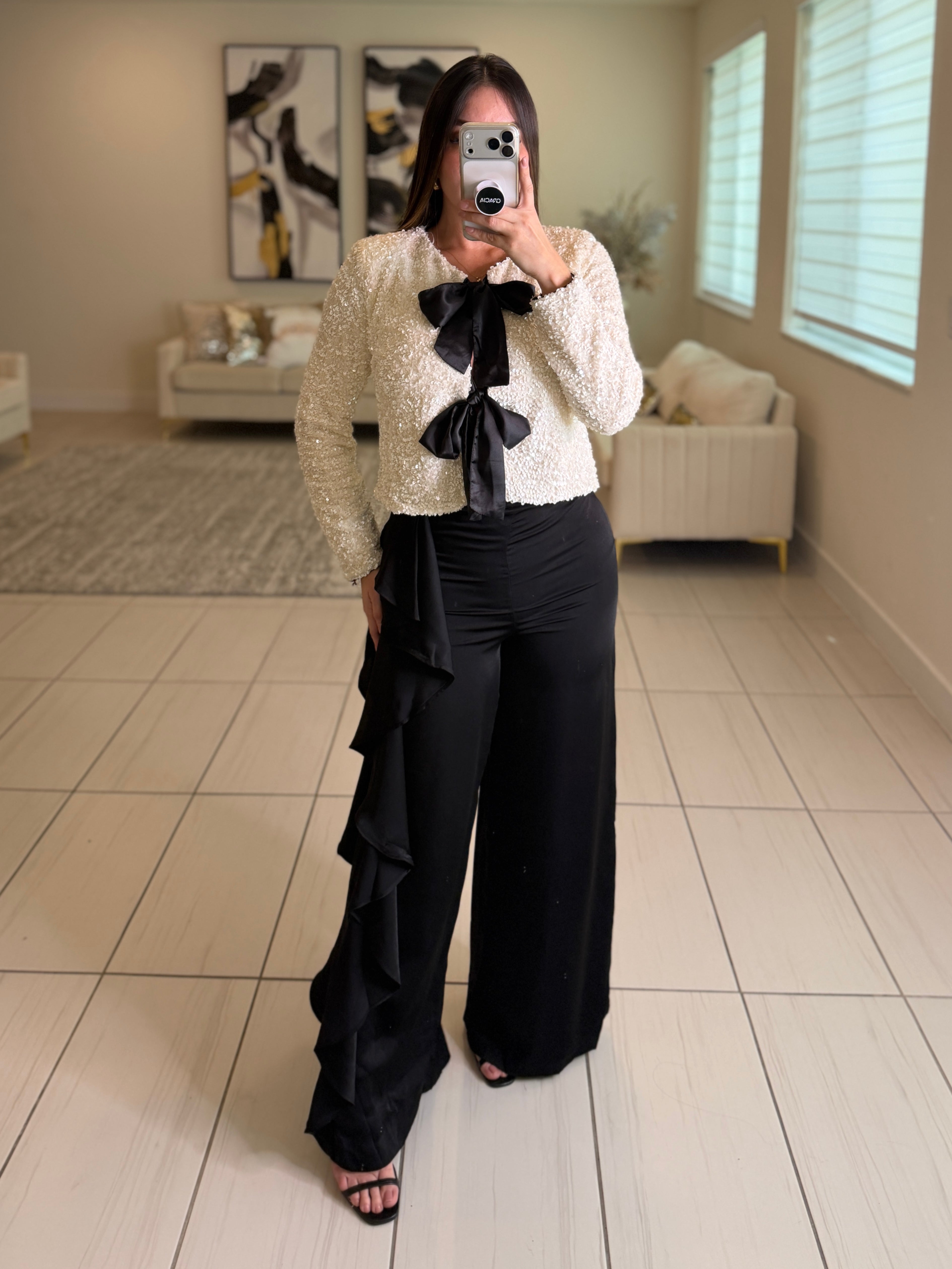 Luxe Ruffles Black Pants