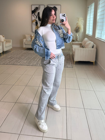 Comfy Contrast Grey and  Denim Pants