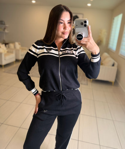 Iconic Black and White Knit Pant Set