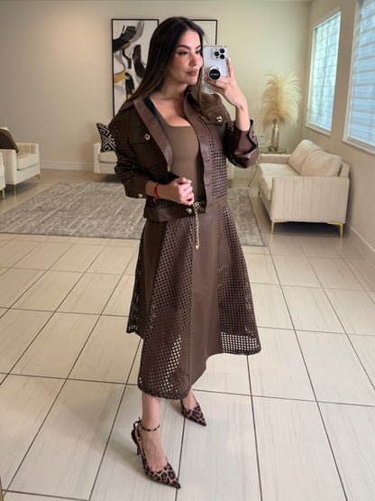 Luxe Regiment Faux  Brown Skirt Set