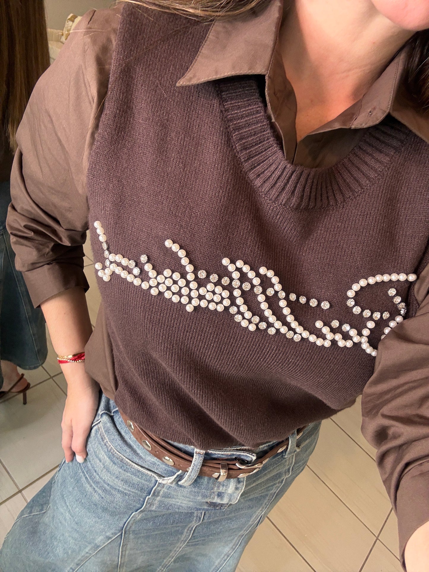 Parisian Stroll Brown Long-Sleeved Top