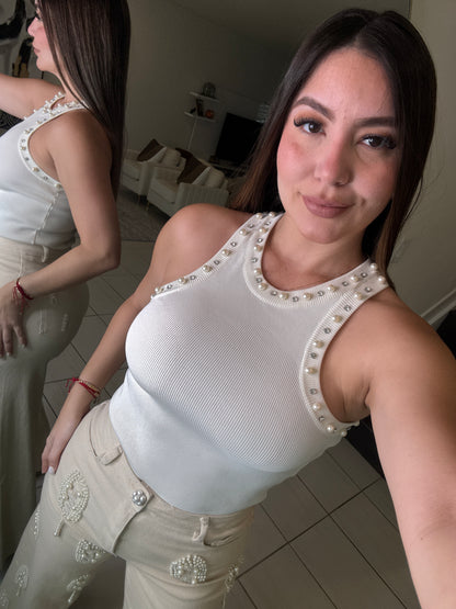 Prestige Pearls Beige Tank Top