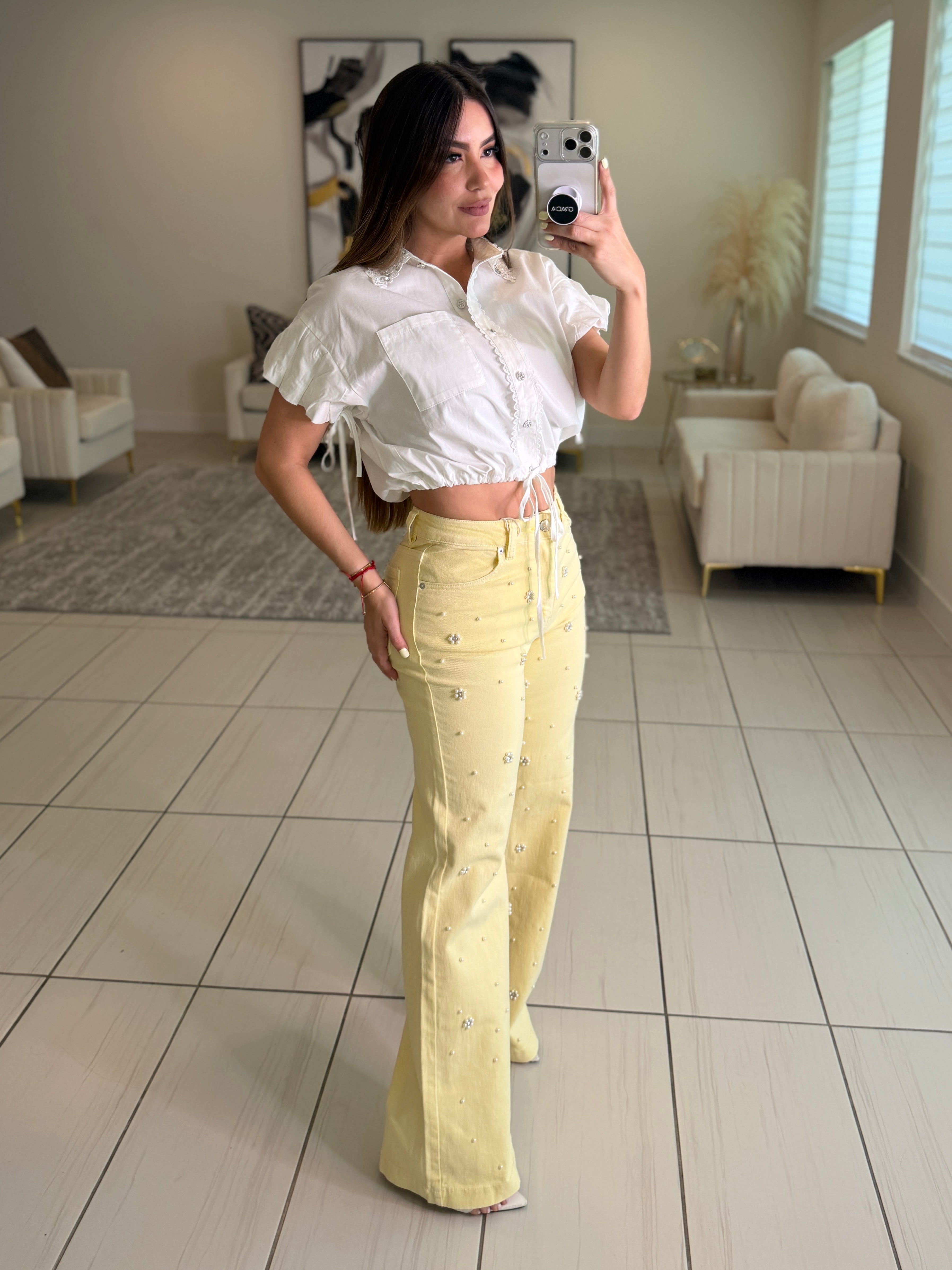 Flowers and Sparkles White Shirt