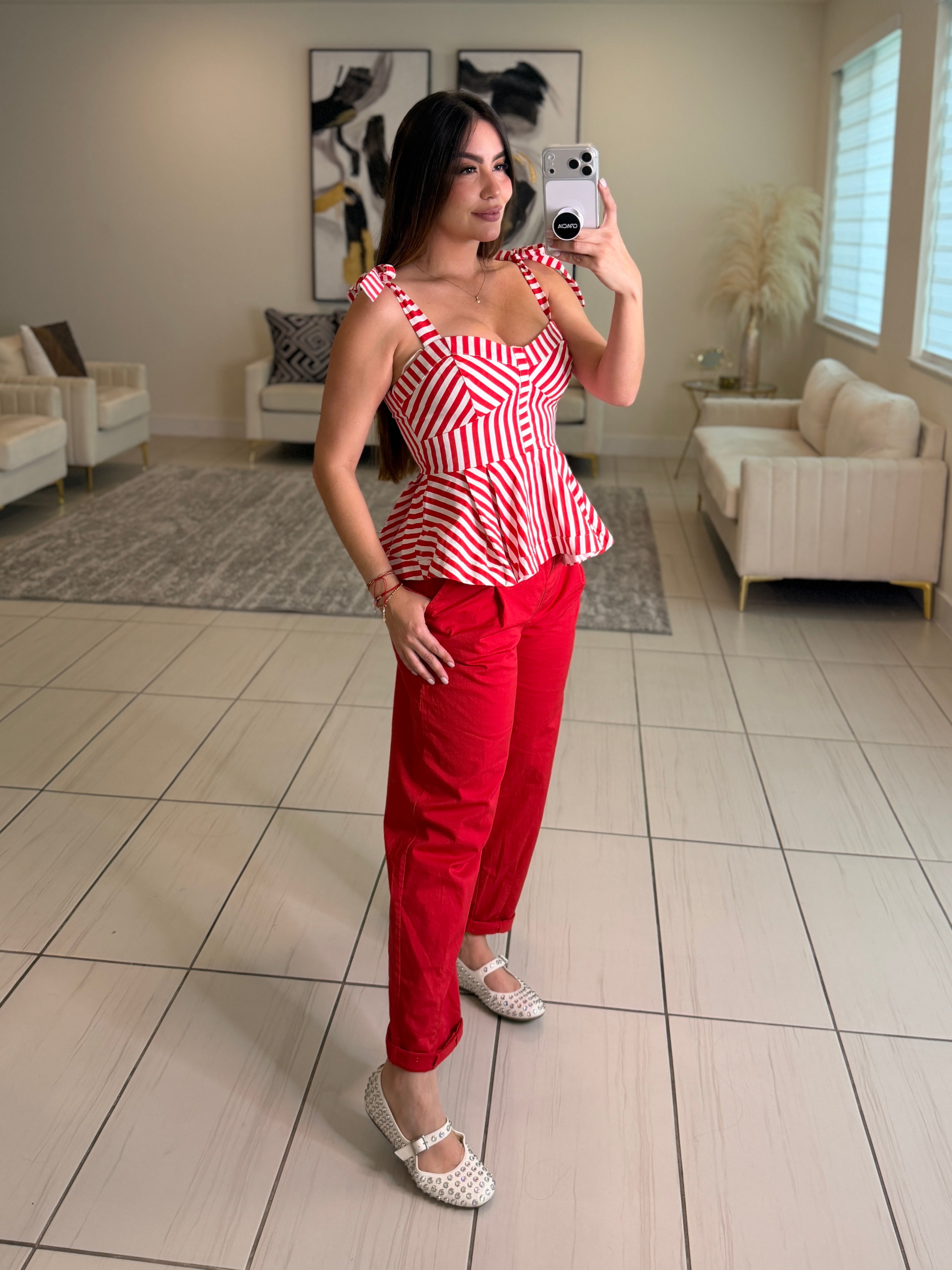 Muse Peplum Red and White Top