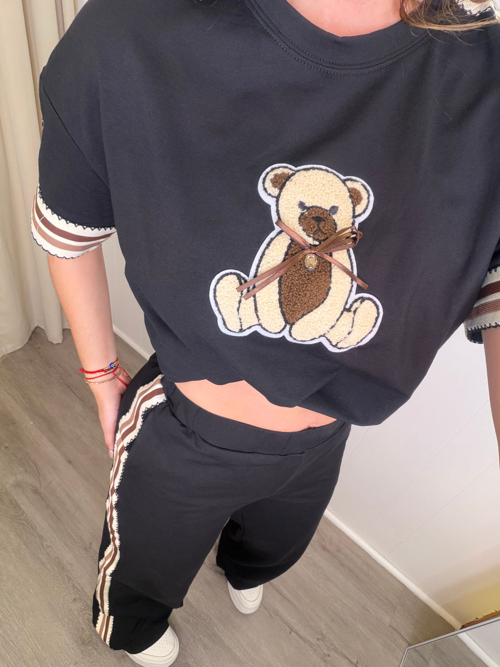 Teddy Stripe Black Pant Set