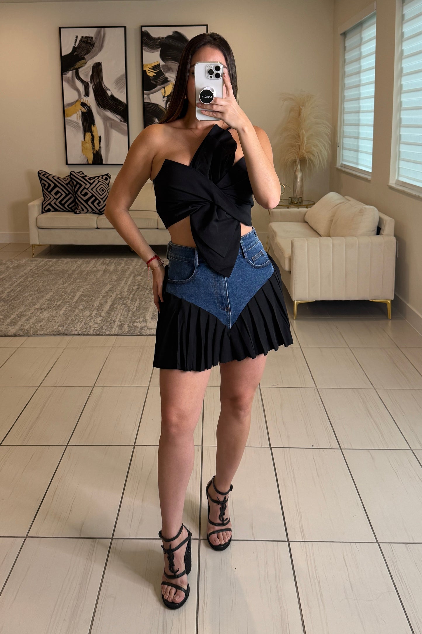 Strong Attraction Black and Denim Skort