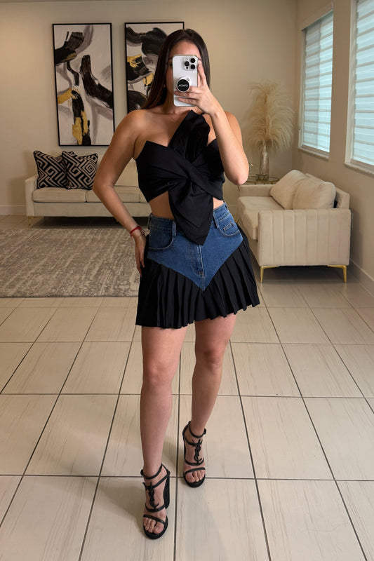 Strong Attraction Black and Denim Skort