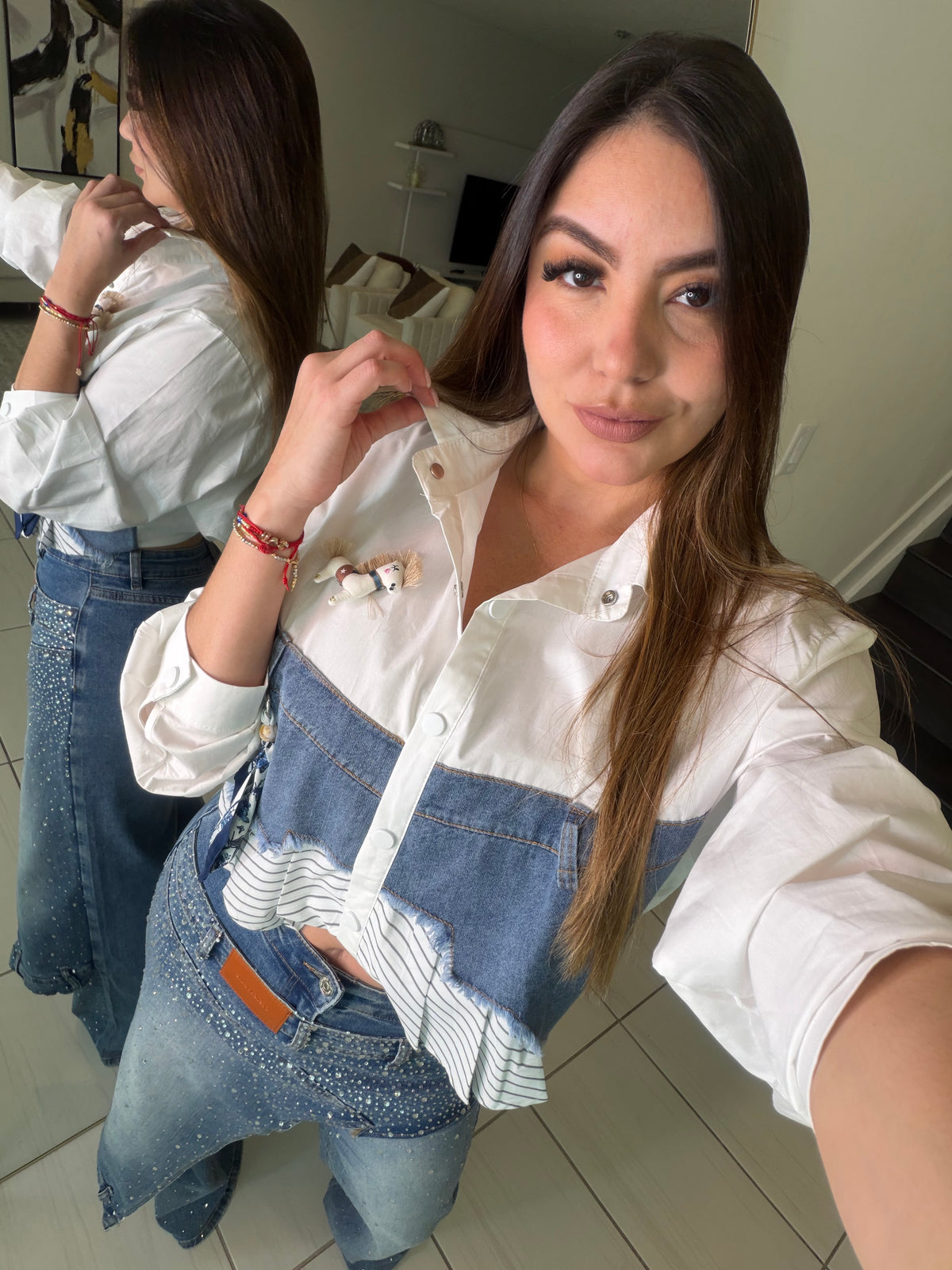 Addicted Contrast White and Denim Shirt