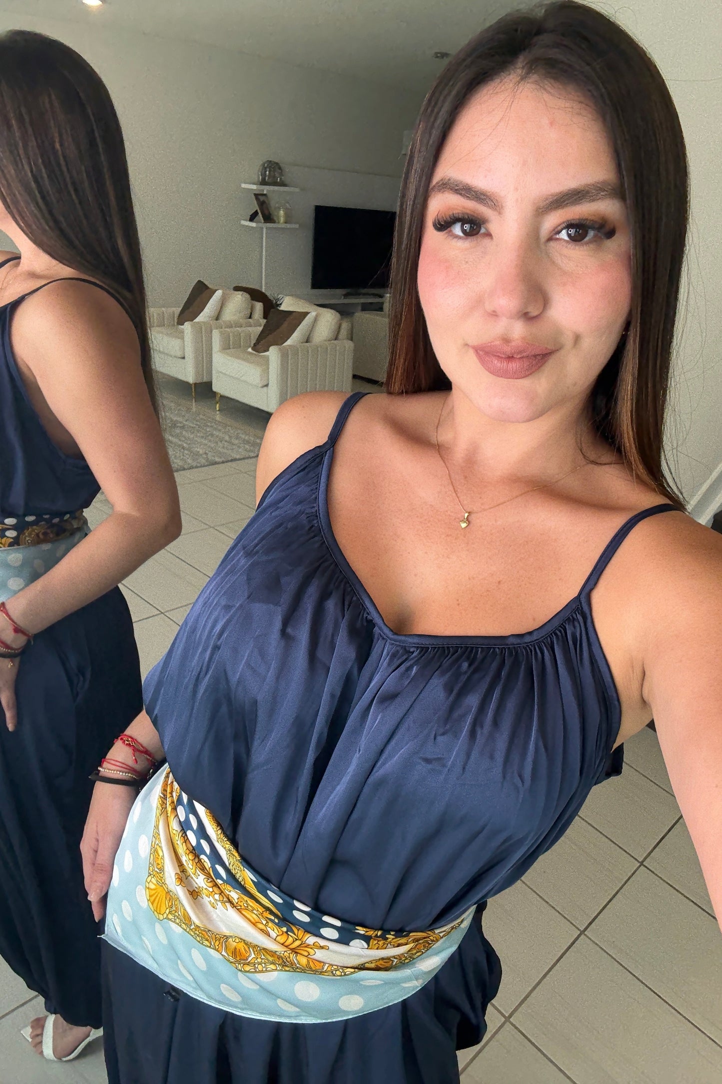Effortless Essence Ruched Navy Blue Jumpsuit