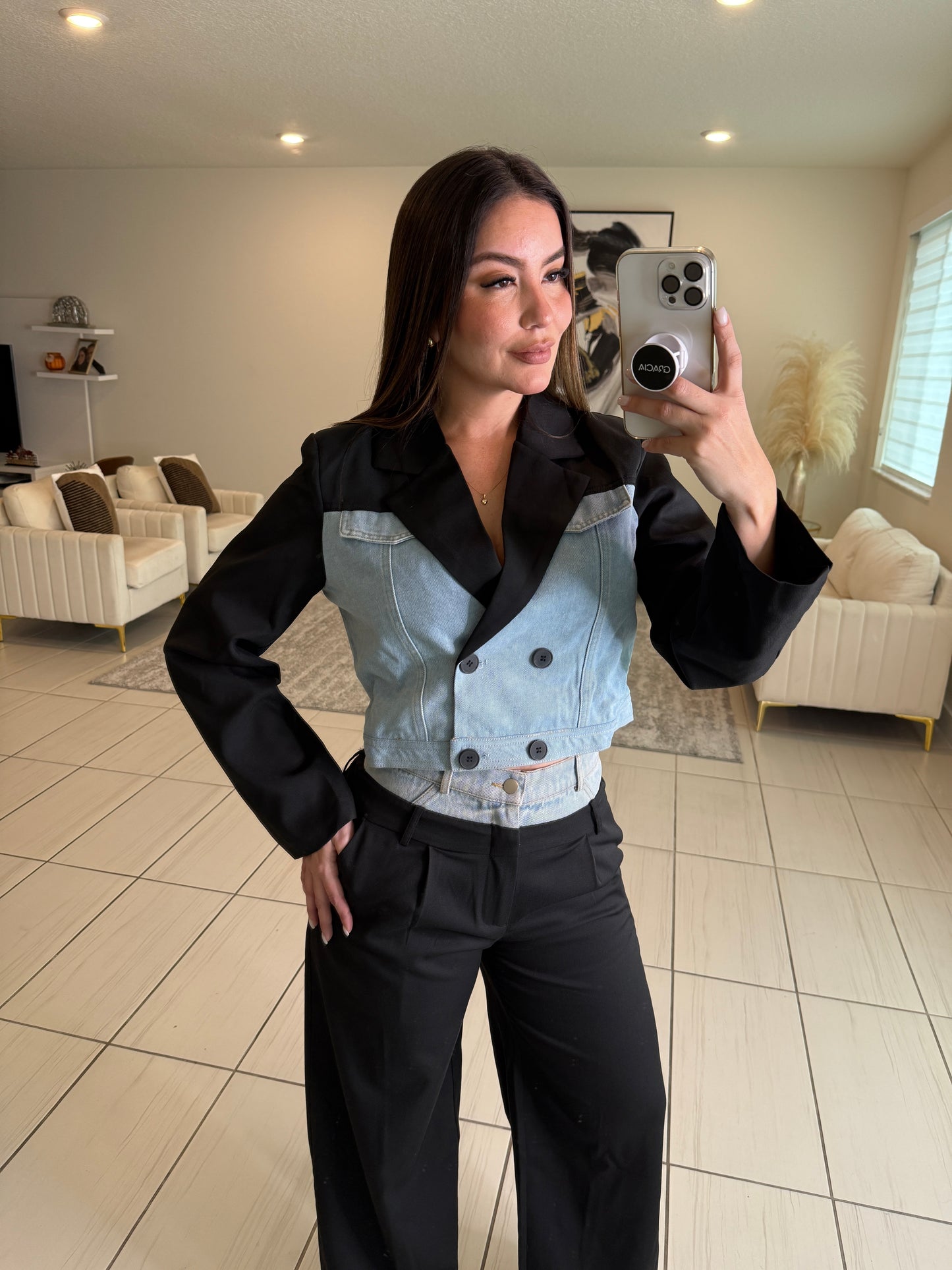 Iconic Contrast Black and Denim Jacket