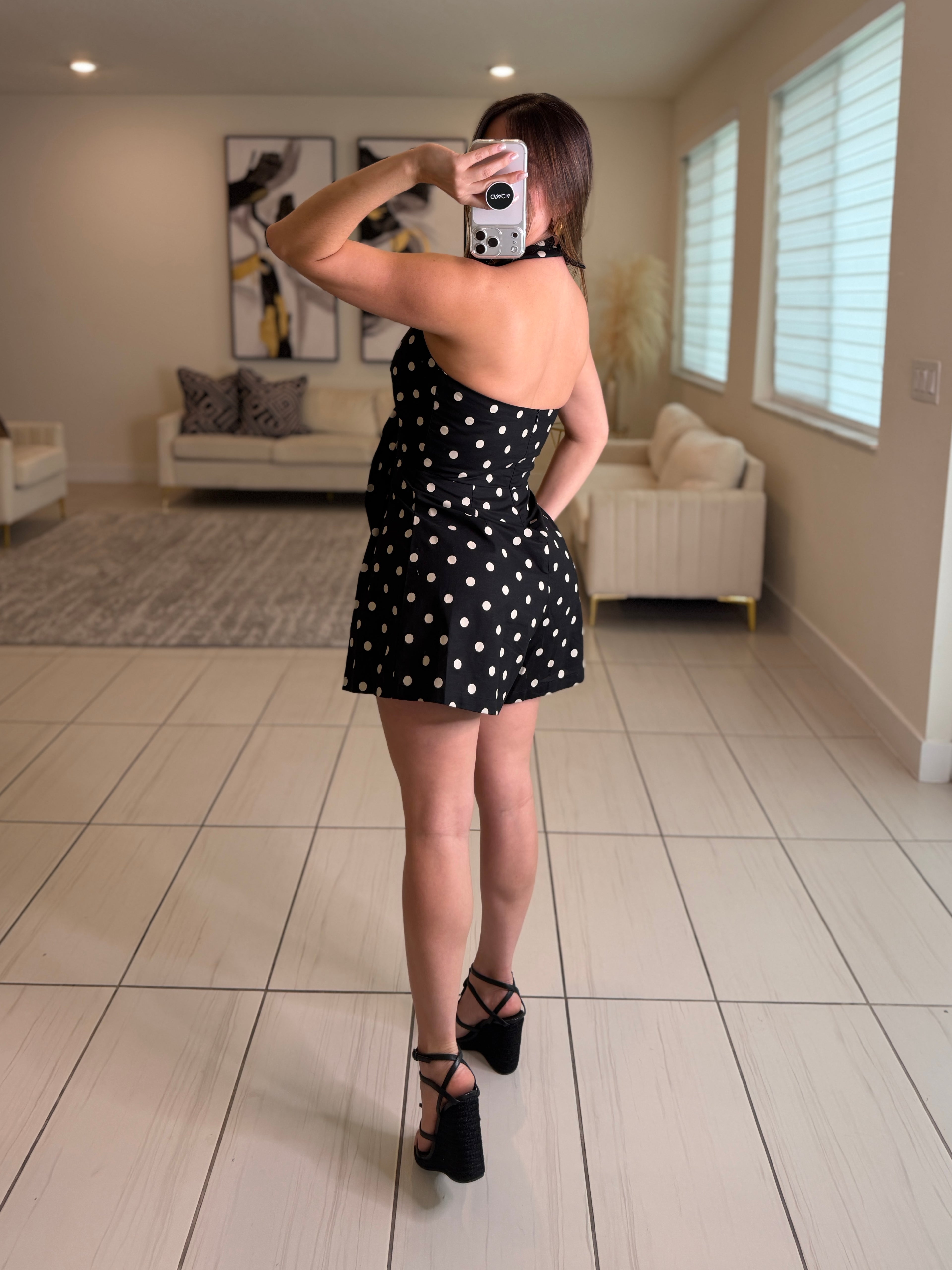 Polka Dots Tied Black Romper