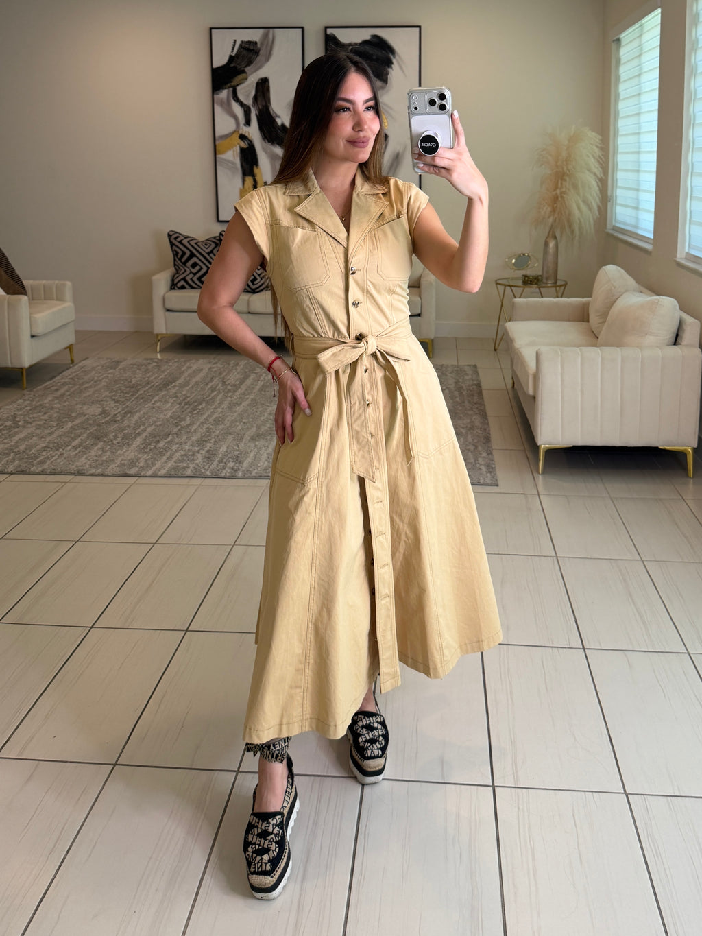 Radiant Khaki Midi Dress