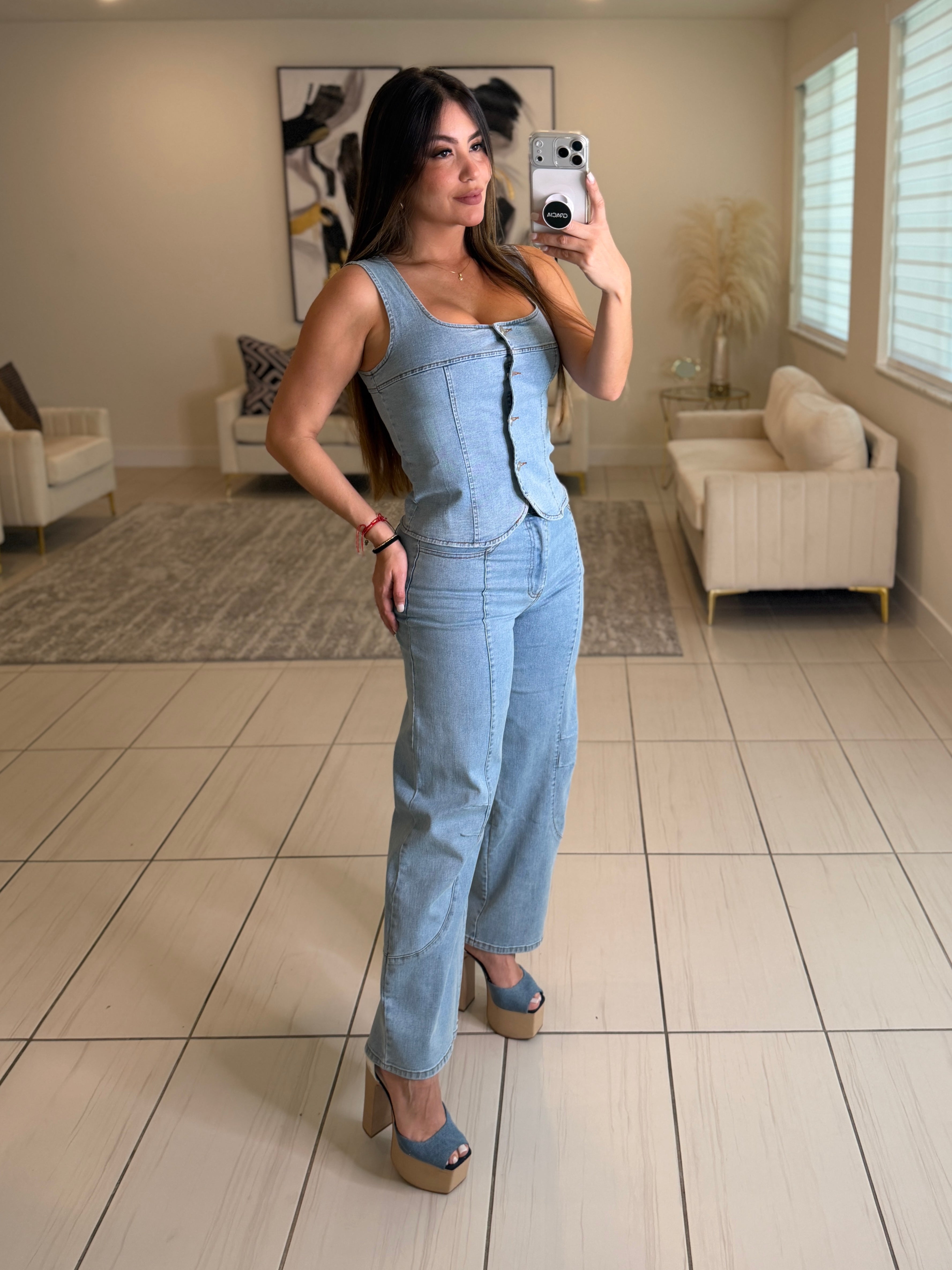 Elevated Essential Light Denim Pant Set