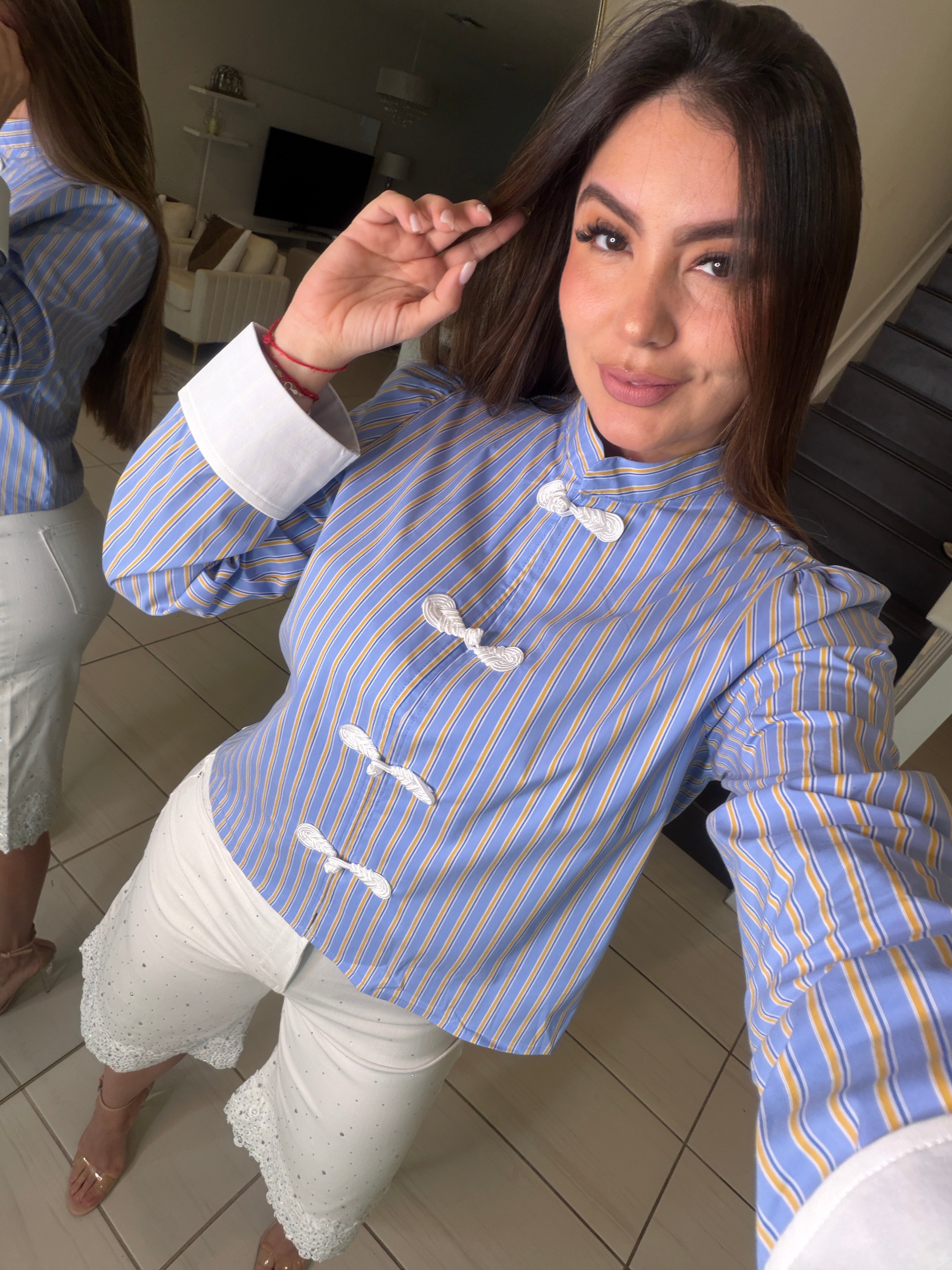 Oriental Striped Blue Shirt