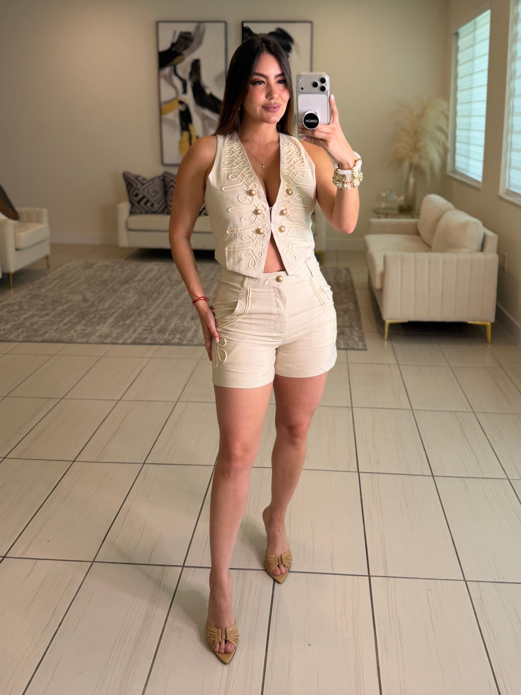 Napoleon Vibes Beige Shorts Set
