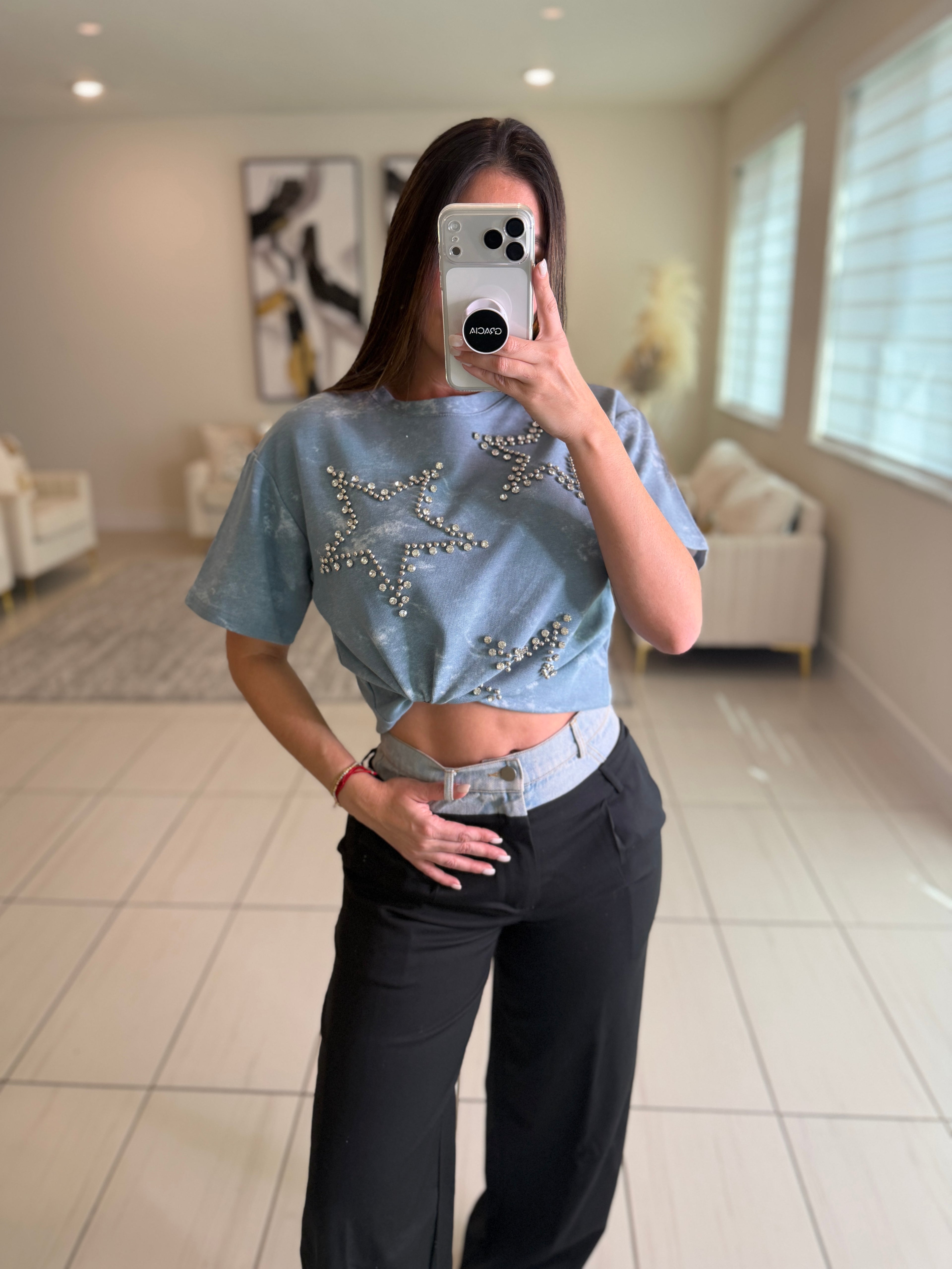 Iconic Contrast Black and Denim Pants
