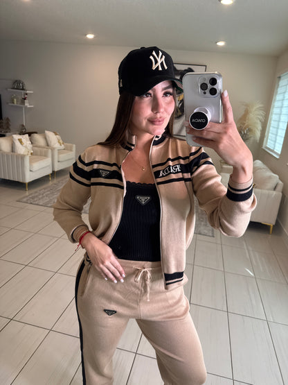 Iconic Mocha and Black Knit Pant Set