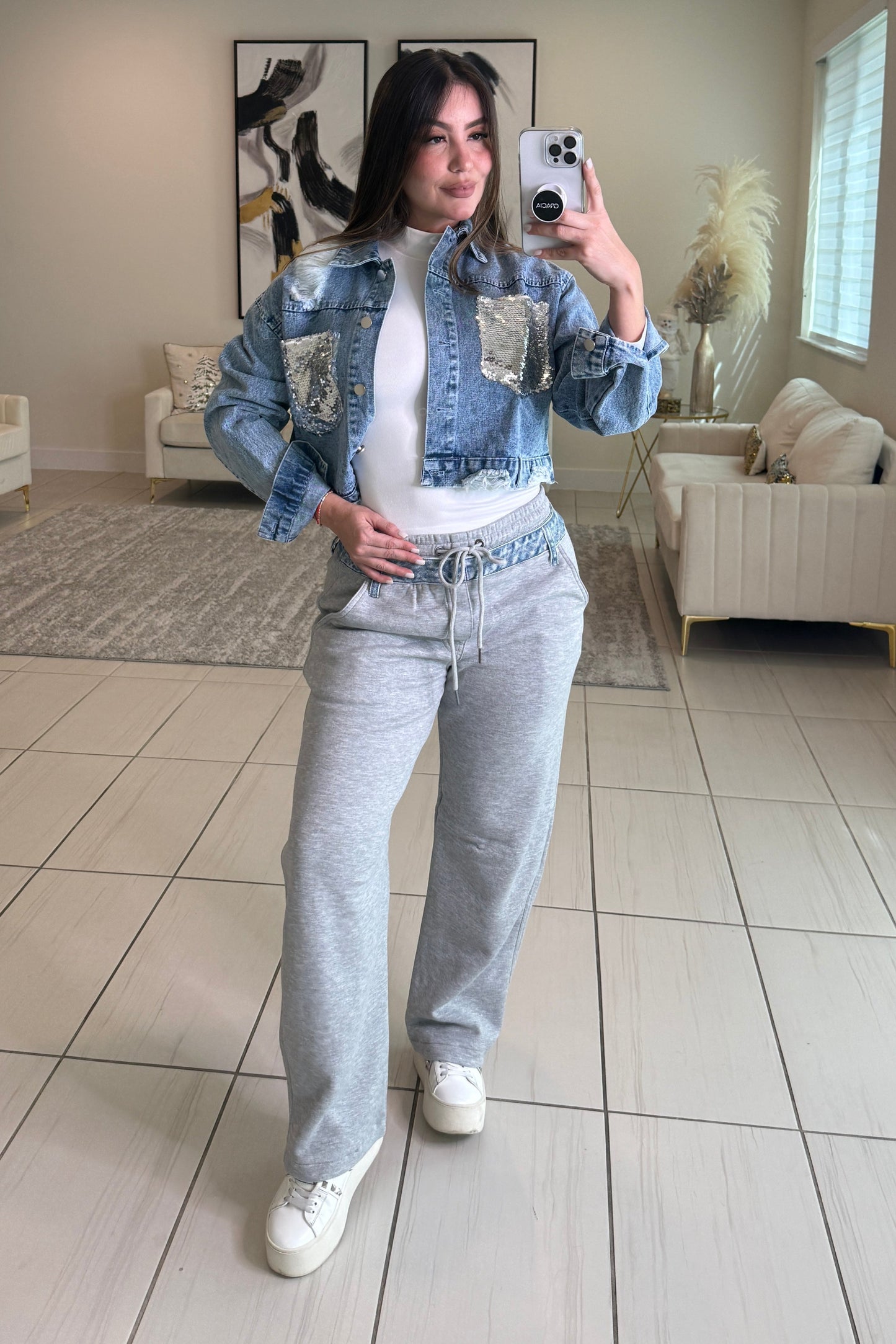 Comfy Contrast Grey and  Denim Pants