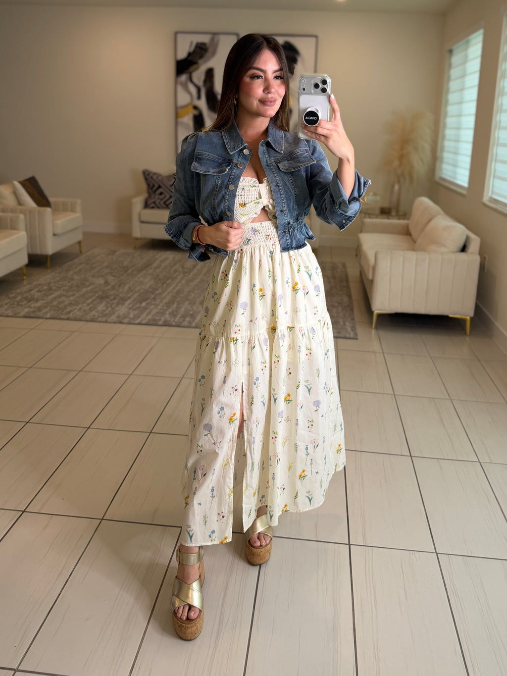 Sweet Floral Beige Dress