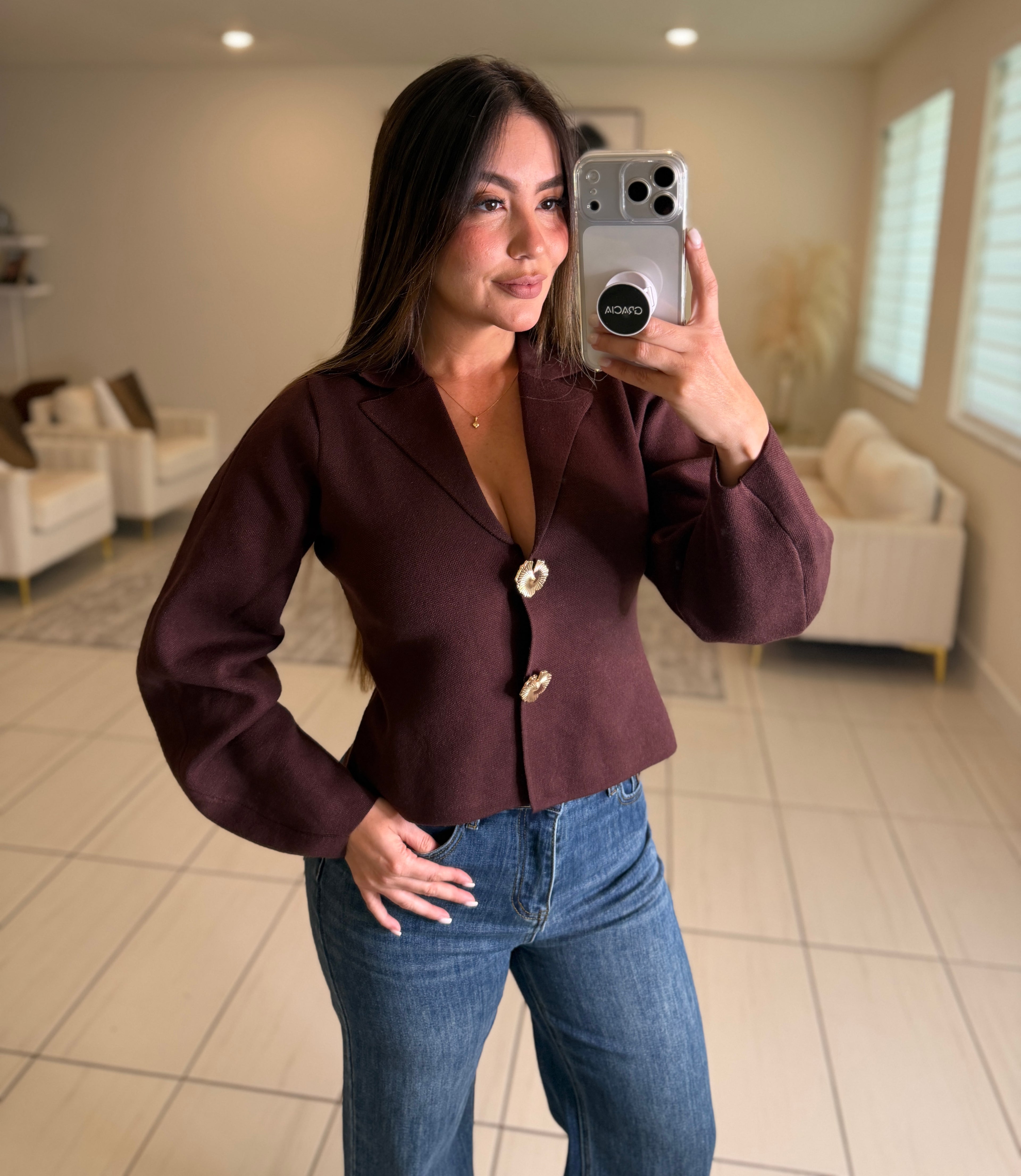 Empire Code Knit Brown Sweater