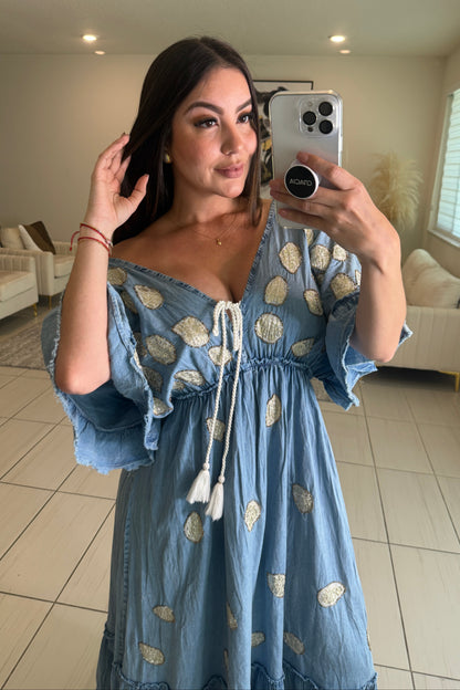 BohoChic Denim Maxi Dress