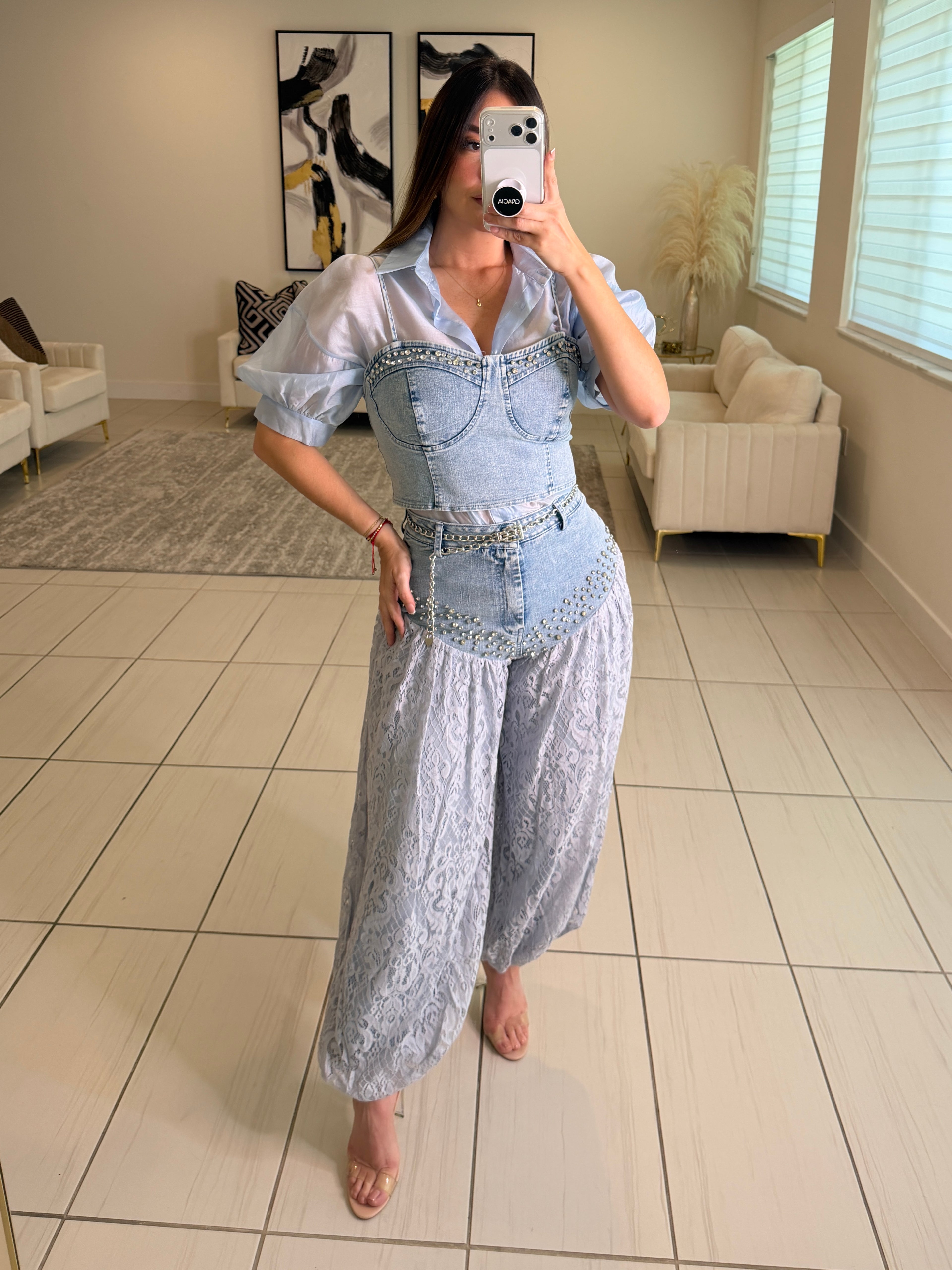 Radiant Prairie Lace Blue Pant Set