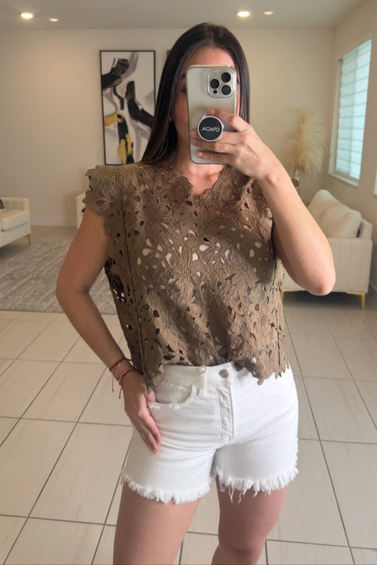 Romantic Embroidered Brown Top