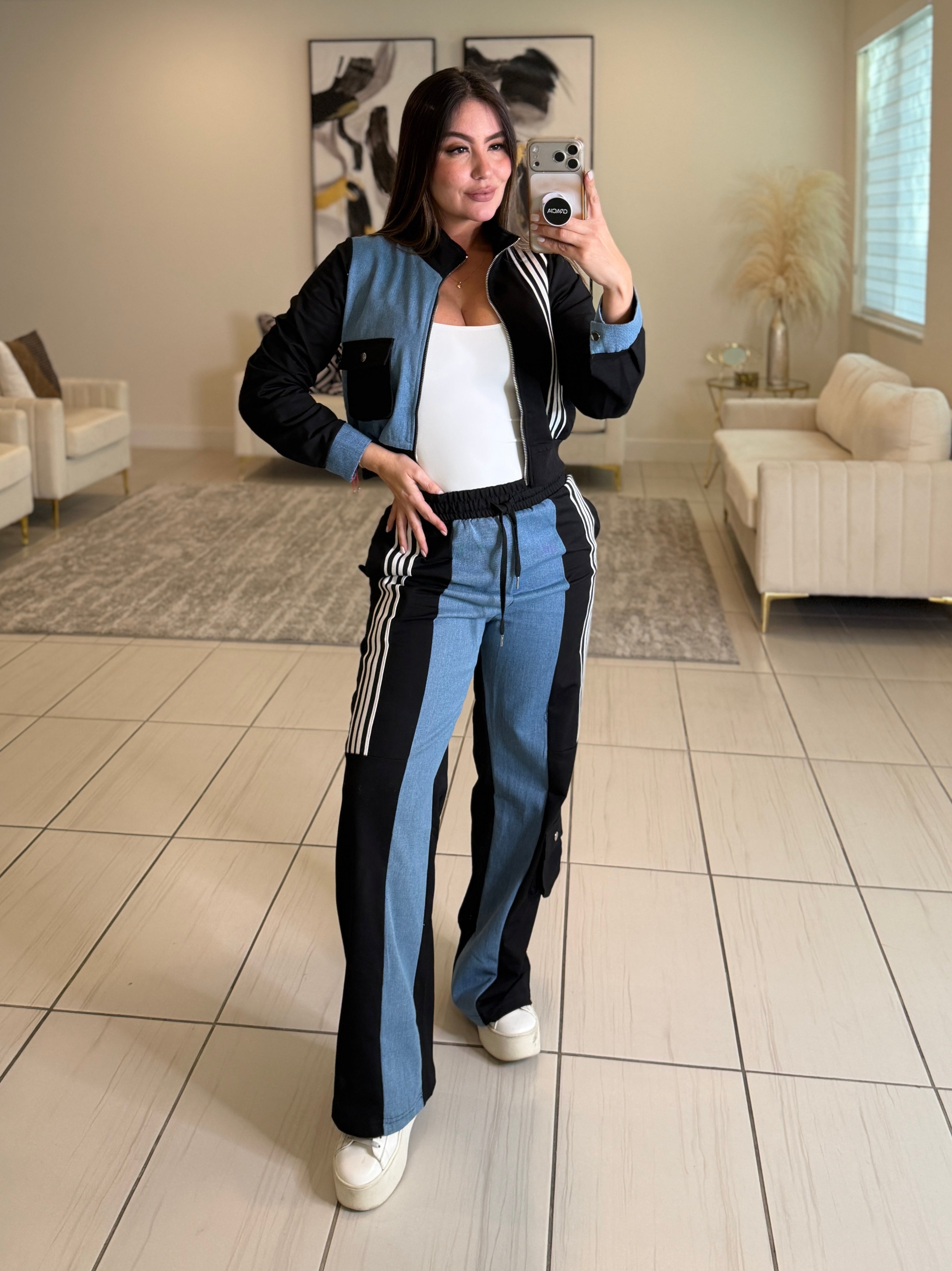 Divine Black and Denim Contrast Pant Set