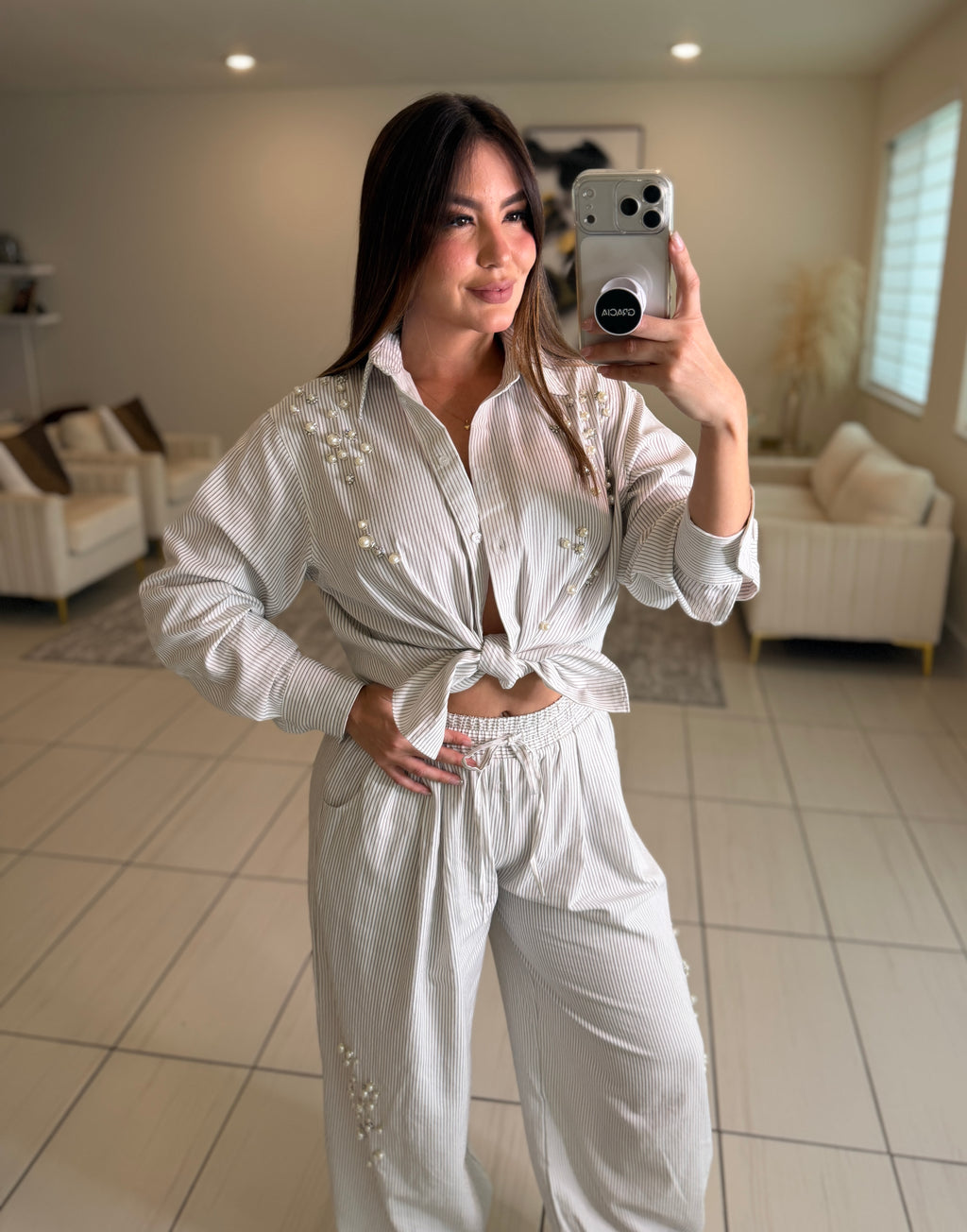 Opulent Stripes White Balloon Pant Set