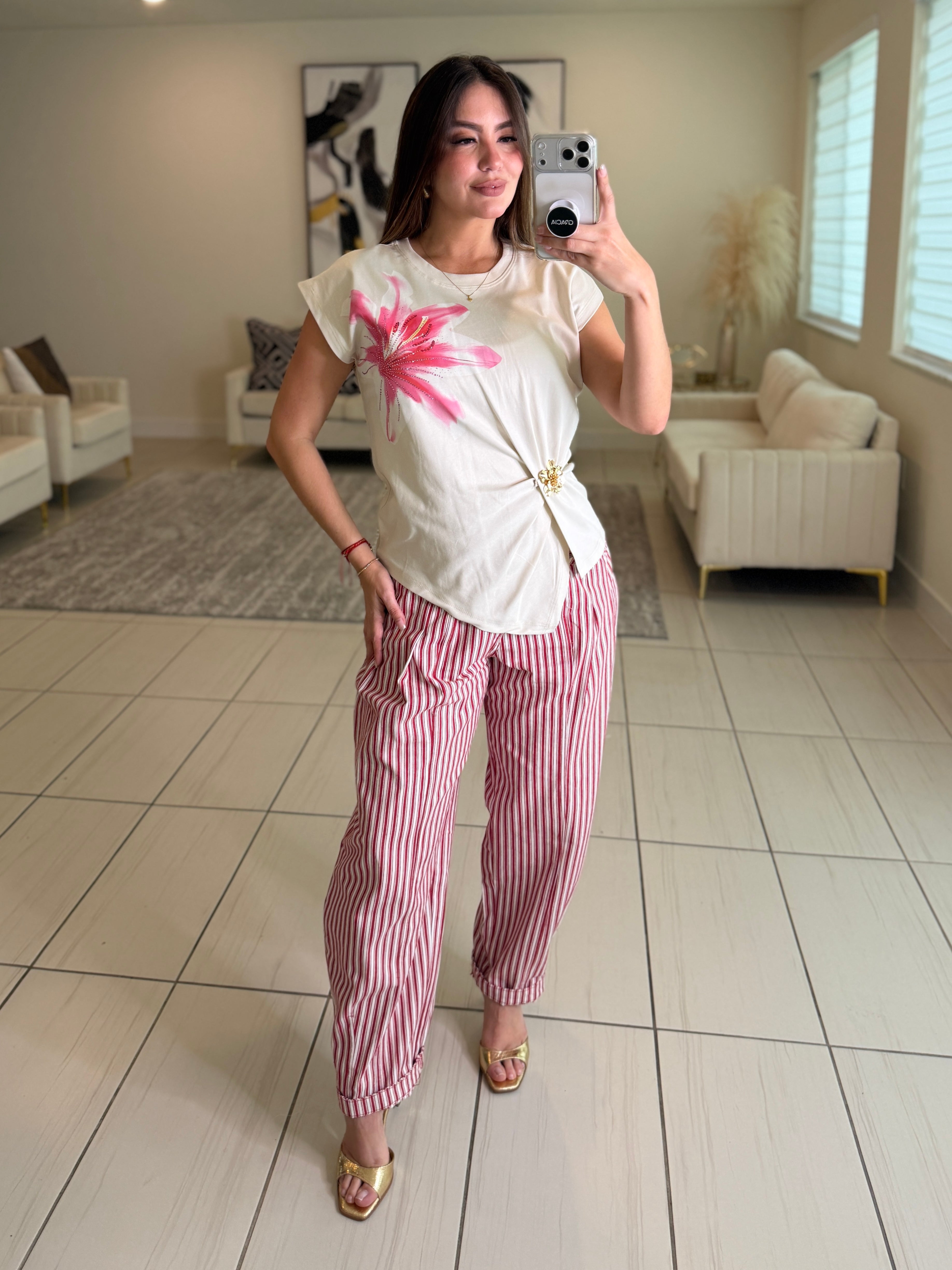 Dainty Stripes Red and White Barrel Pants