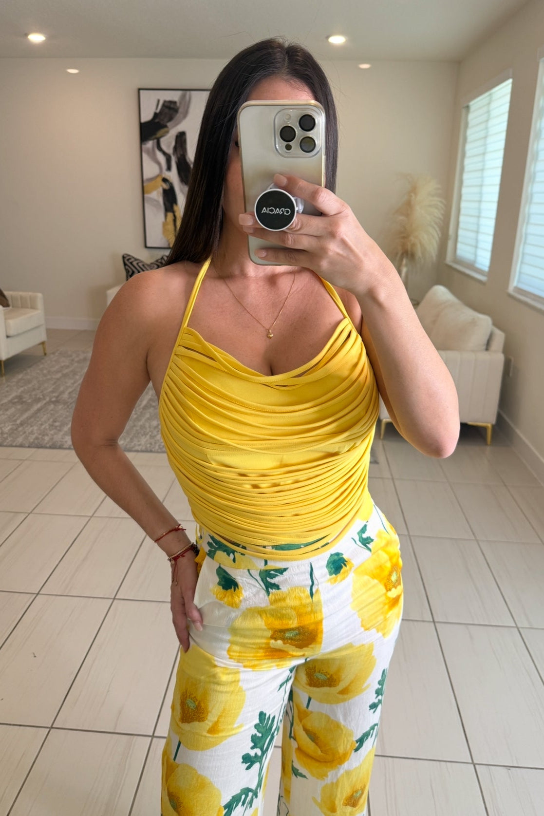 Botanical Bliss Floral Yellow Pants