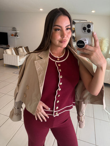 Divine Knit Red Wine Pant Set