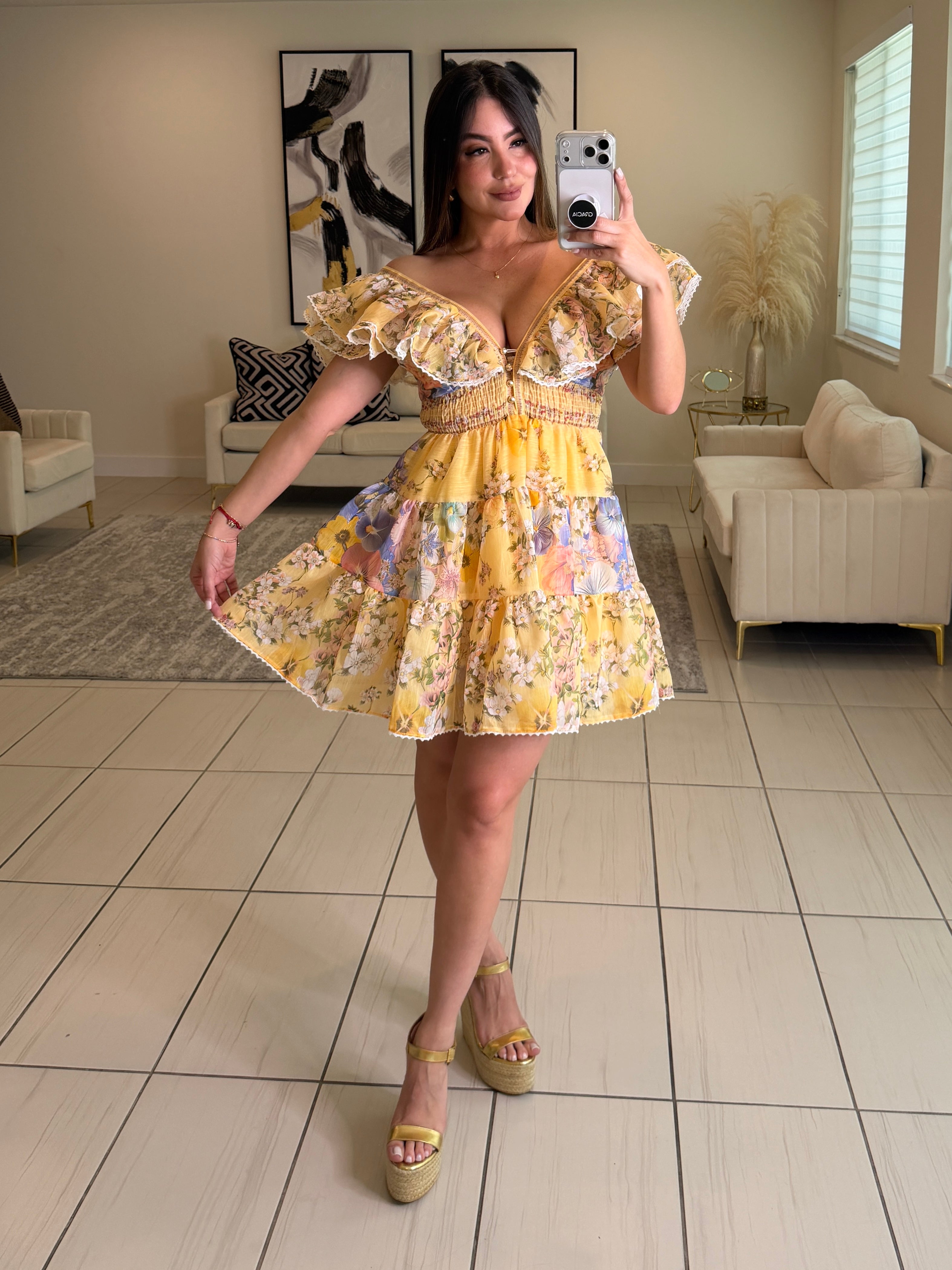 Radiant Reverie Floral Yellow Dress