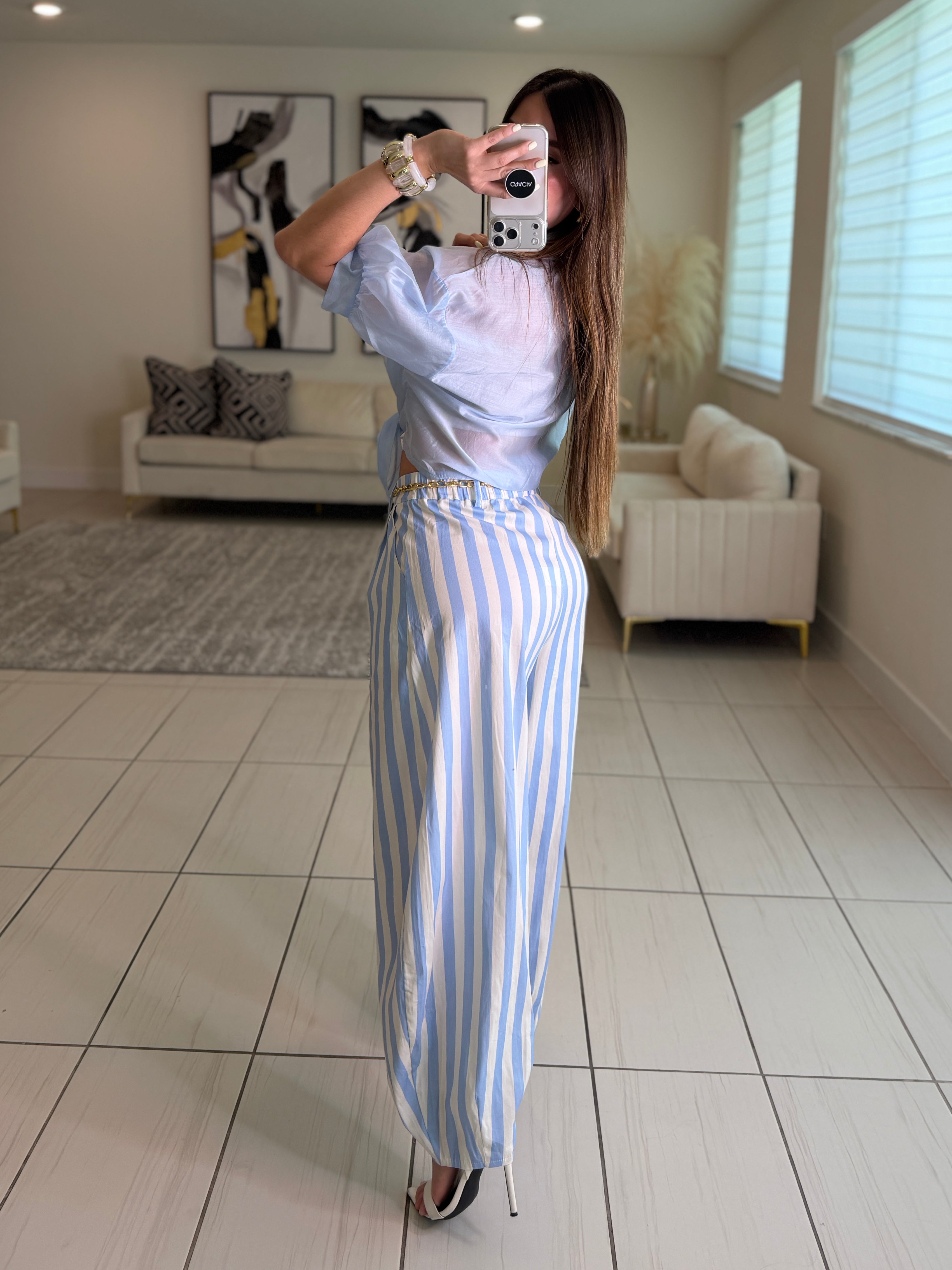 Italian Stripes Light Blue Barrel Pants