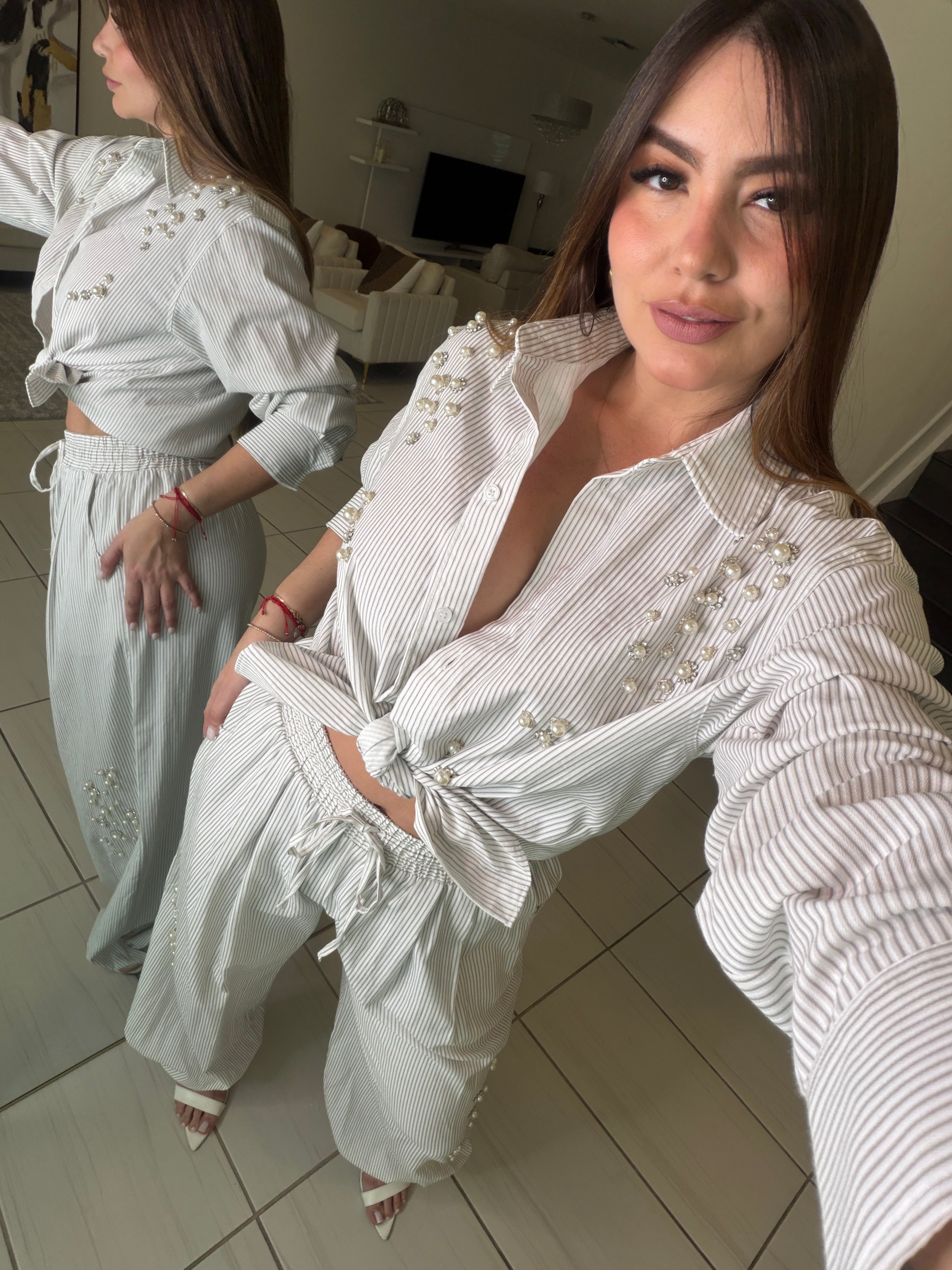 Opulent Stripes White Balloon Pant Set