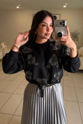 Blossom Rhinestones Black Sweater