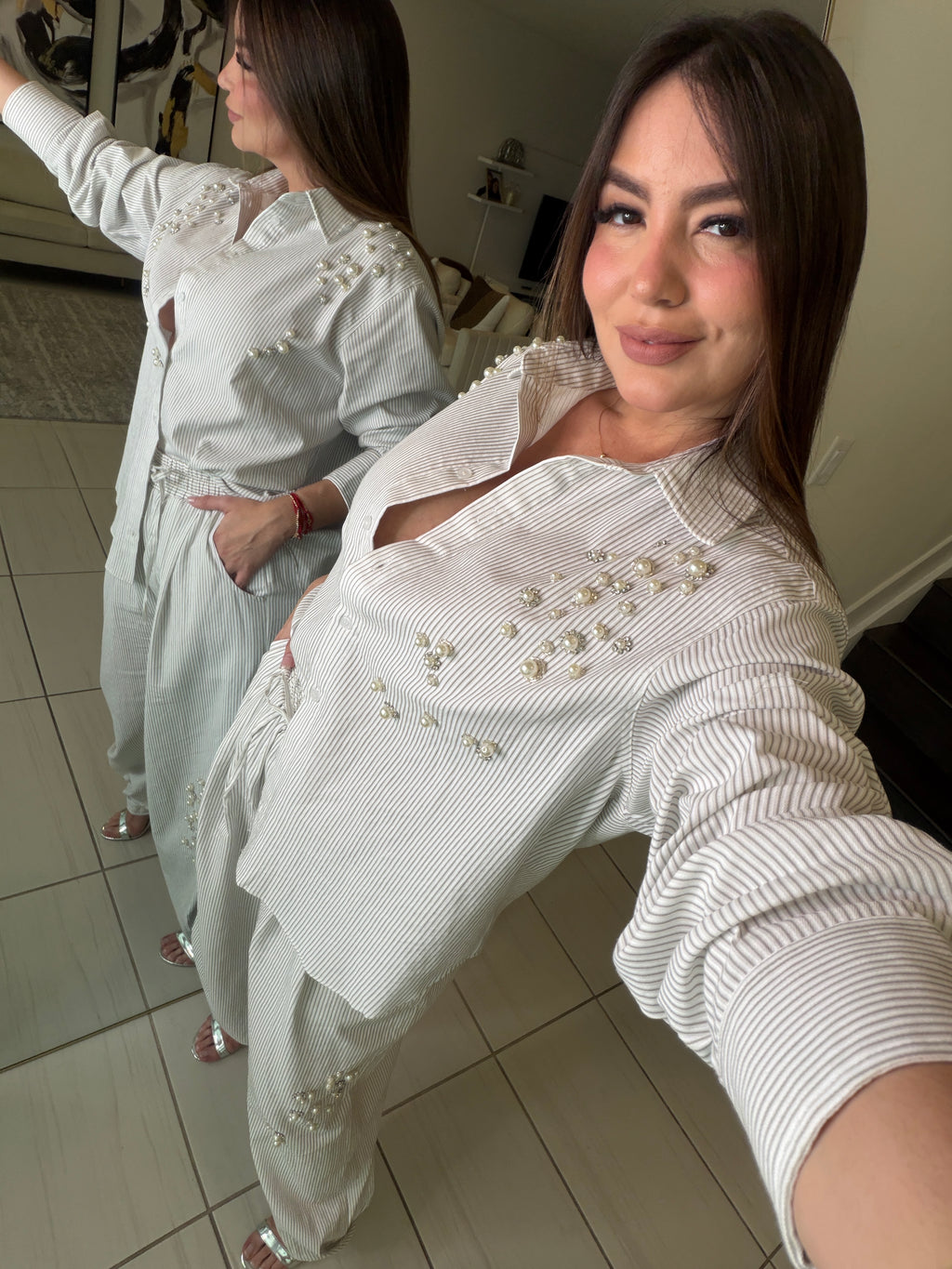 Opulent Stripes White Balloon Pant Set