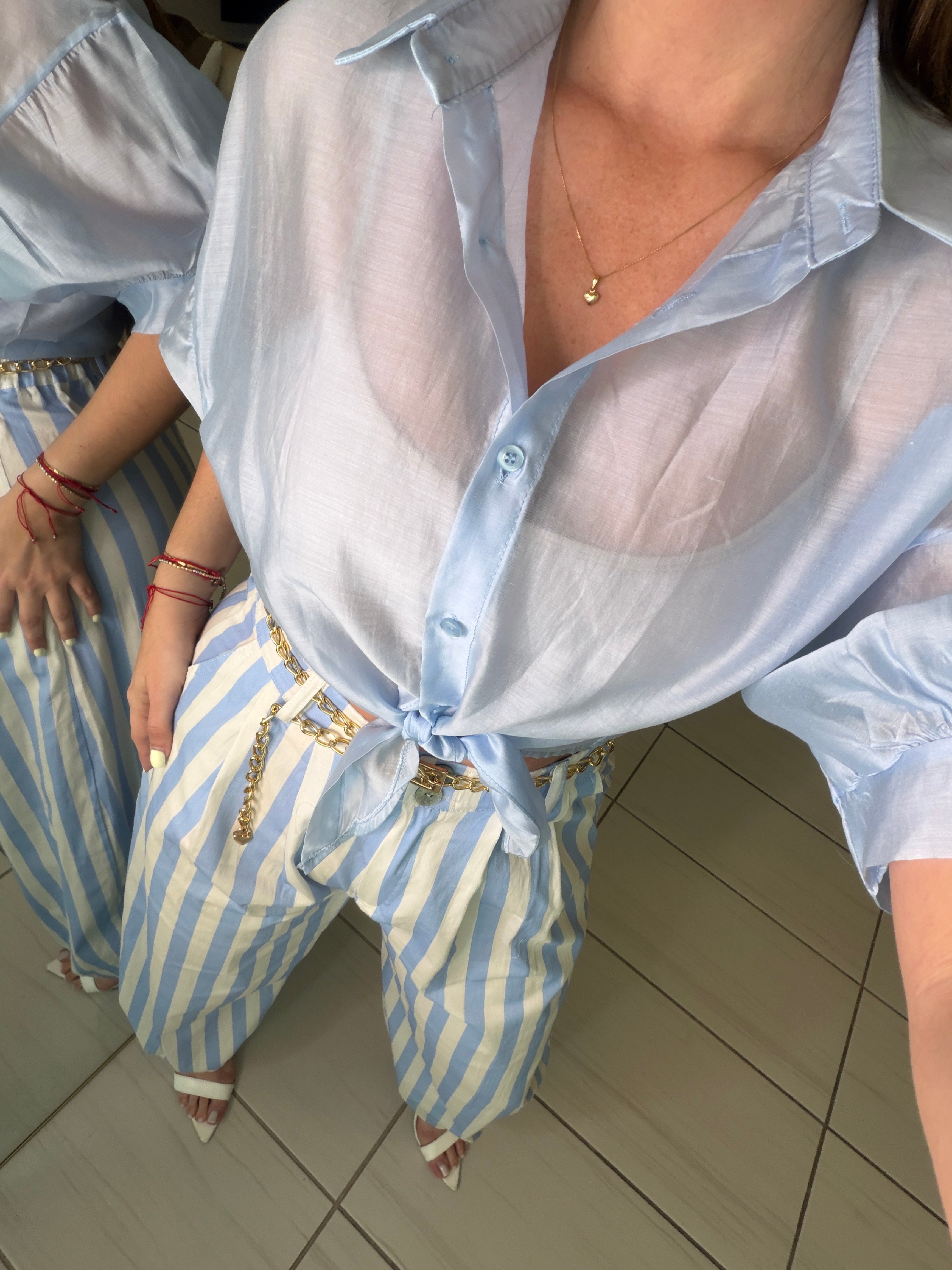 Italian Stripes Light Blue Barrel Pants