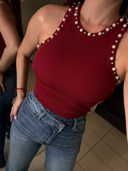 Prestige Pearls Red Wine Tank Top