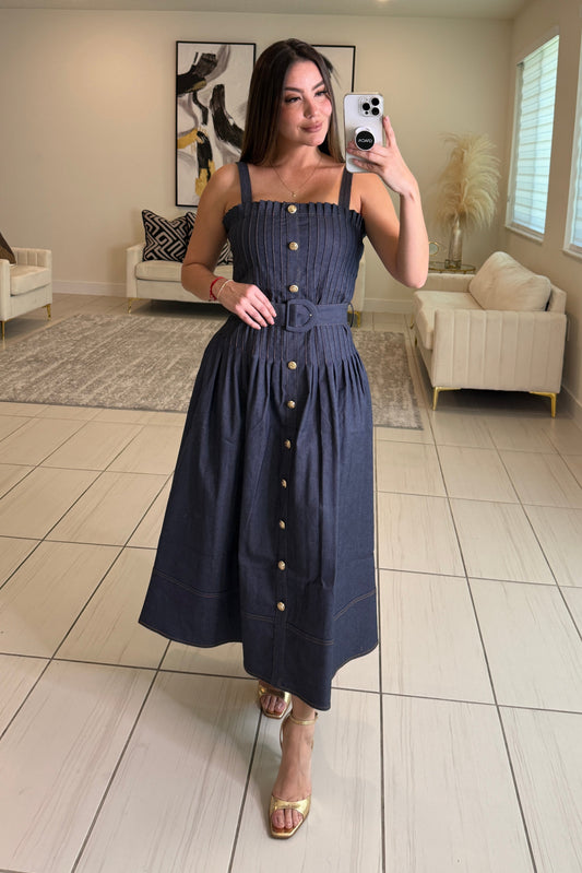 Enchanted Veil Denim Midi Dress
