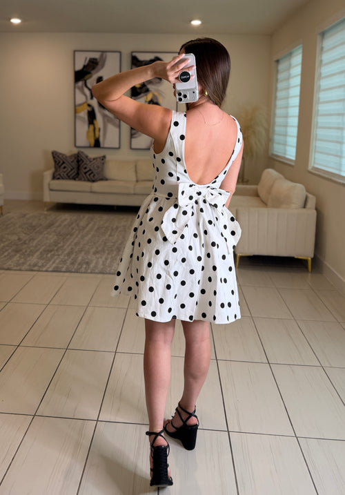 Blackless Bow Polka Dots Dress