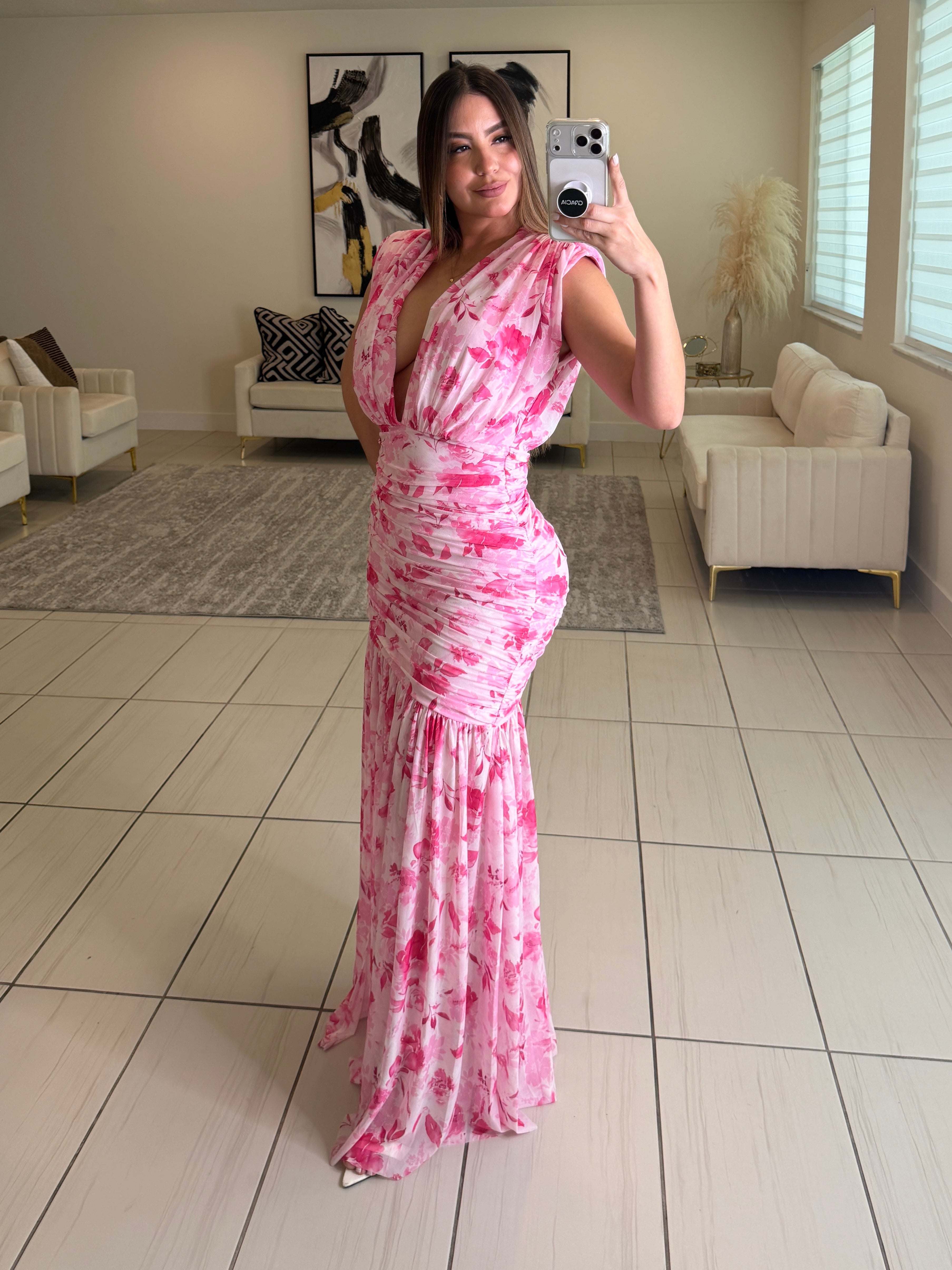 Poetic Floral Pink Maxi Dress