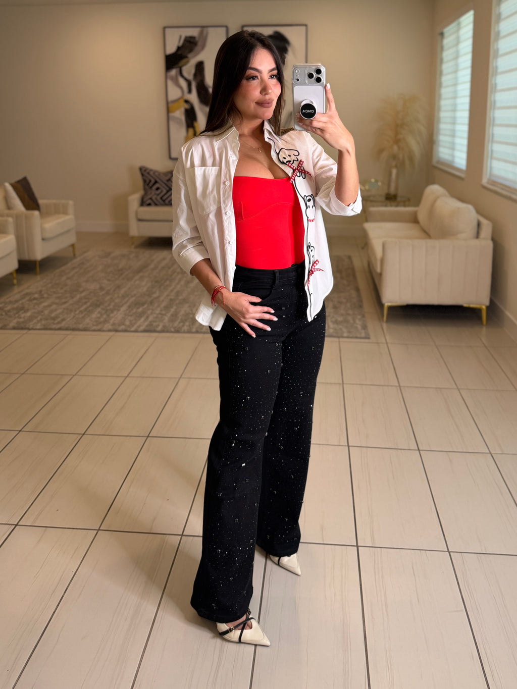 Divine Rhinestones Black Denim Pants