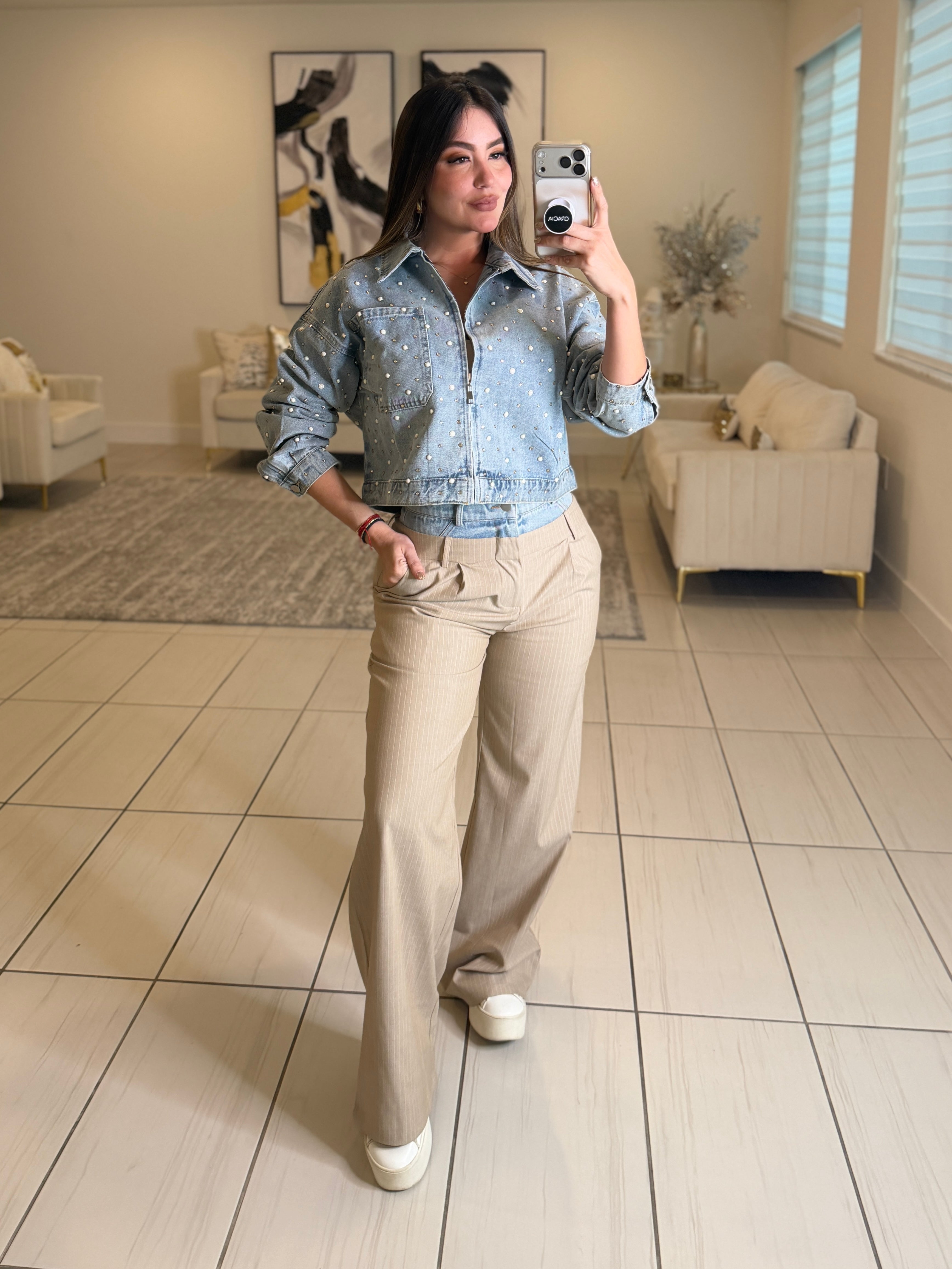 Iconic Contrast Beige and Denim Pants