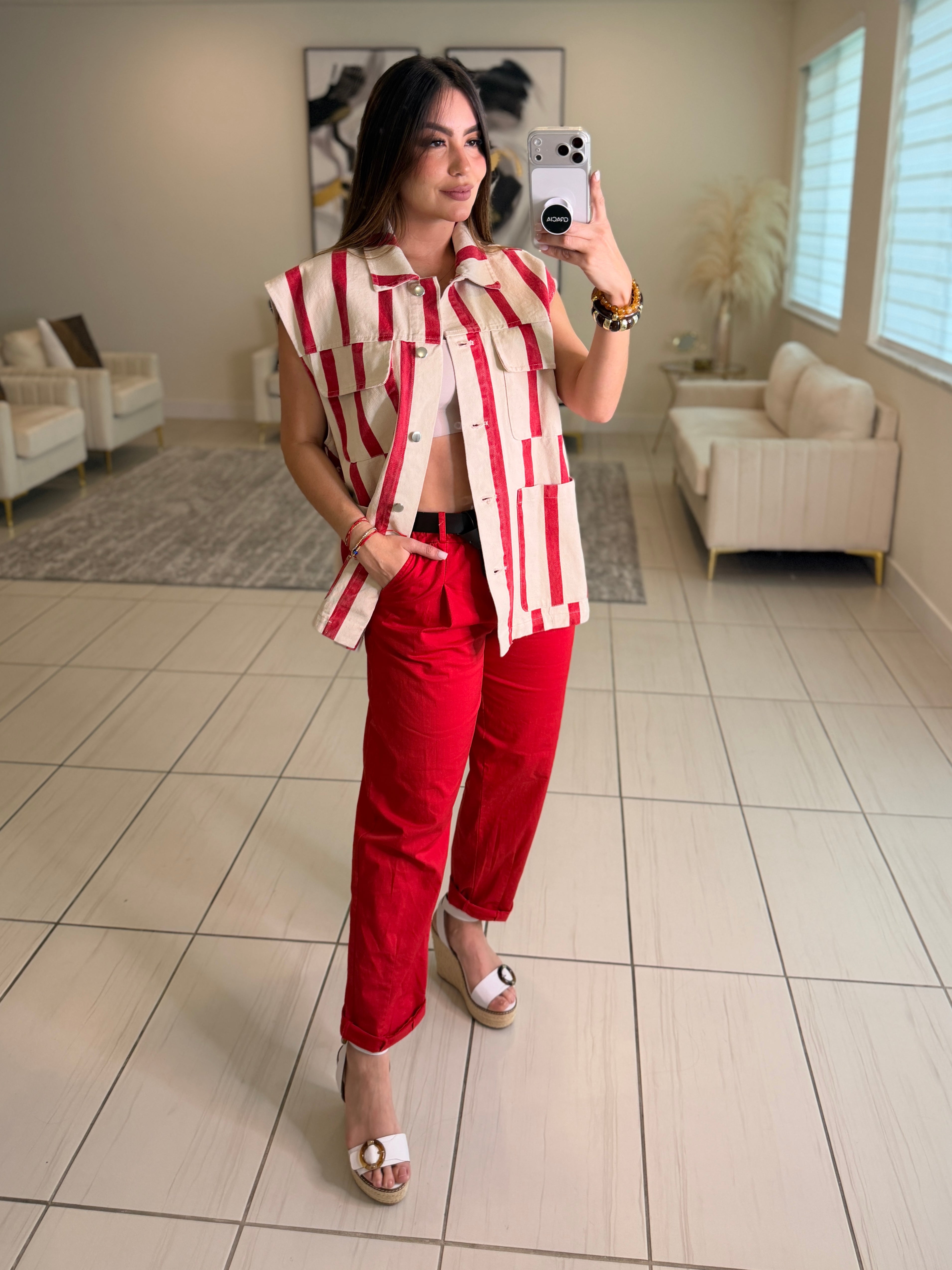 Divine Striped Red and Beige Jacket