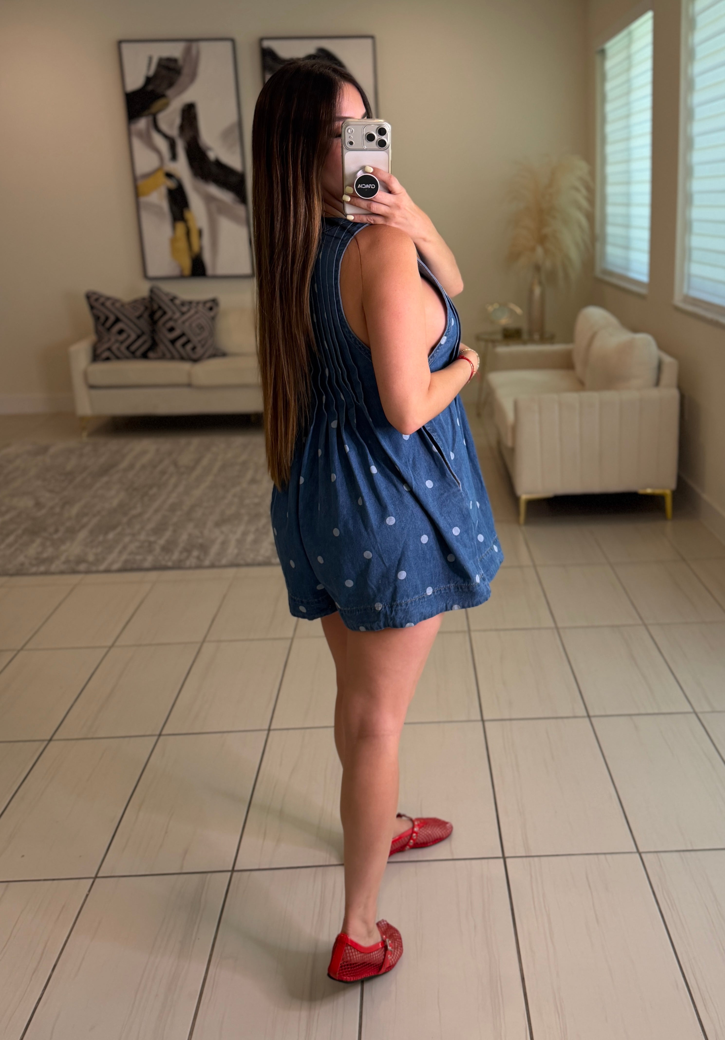 Primrose Dots Denim Romper