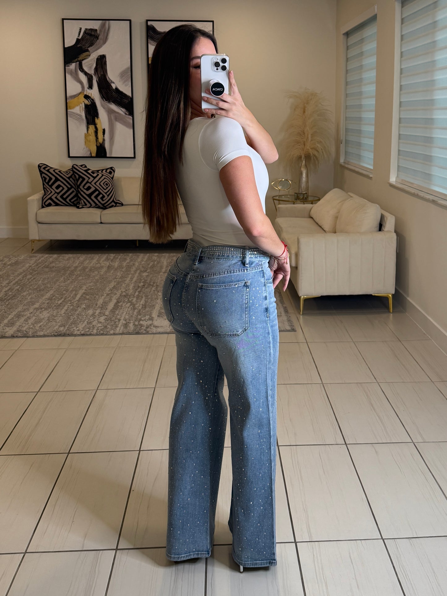 Glam Rhinestones Denim Pants