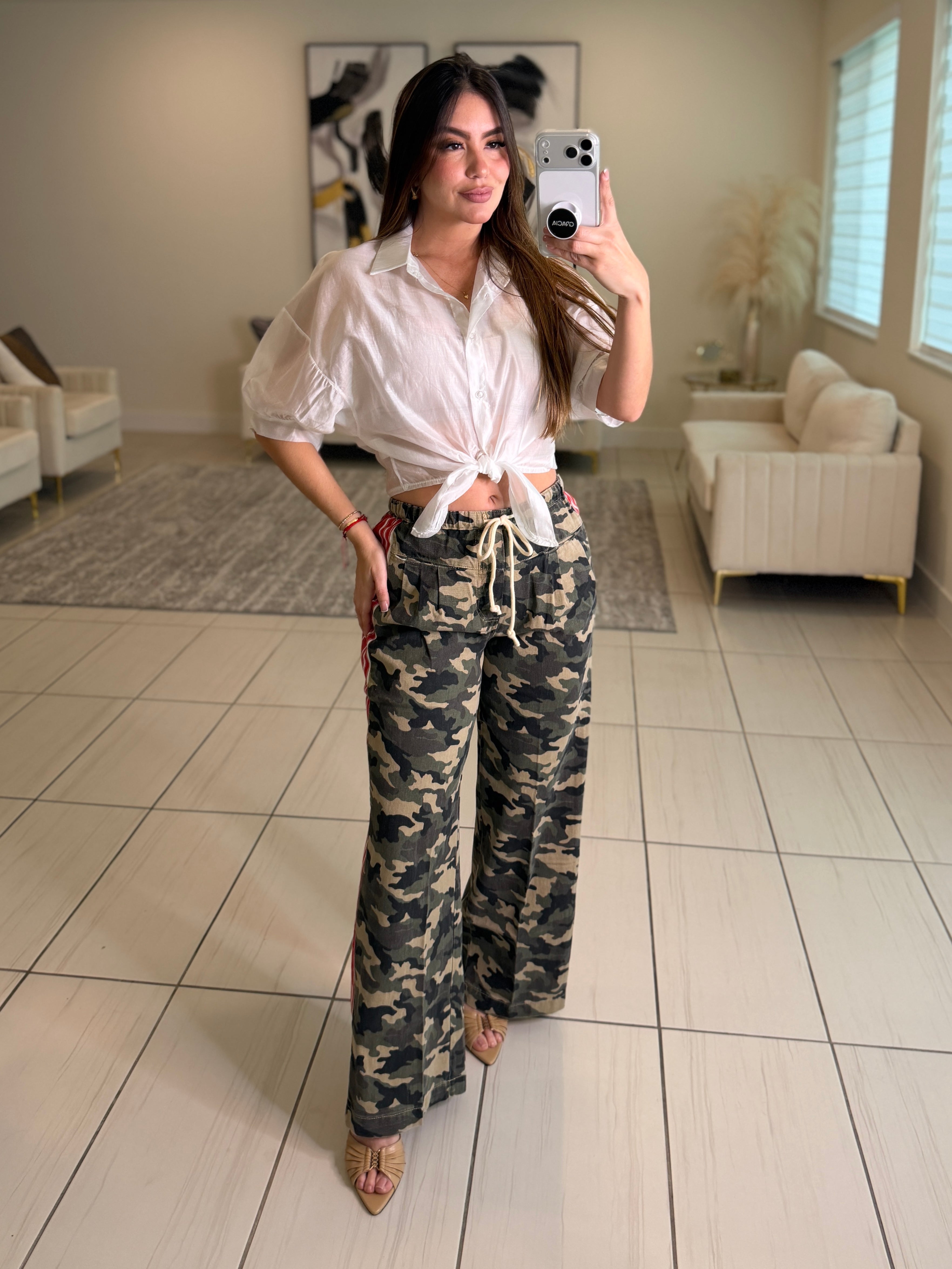 Structured Military Red Stripes Pants