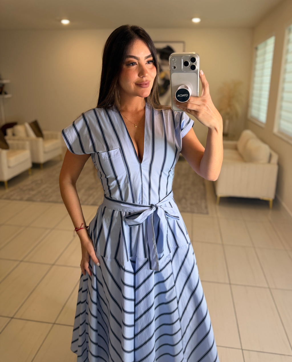 Radiant Stripes Blue Midi Dress